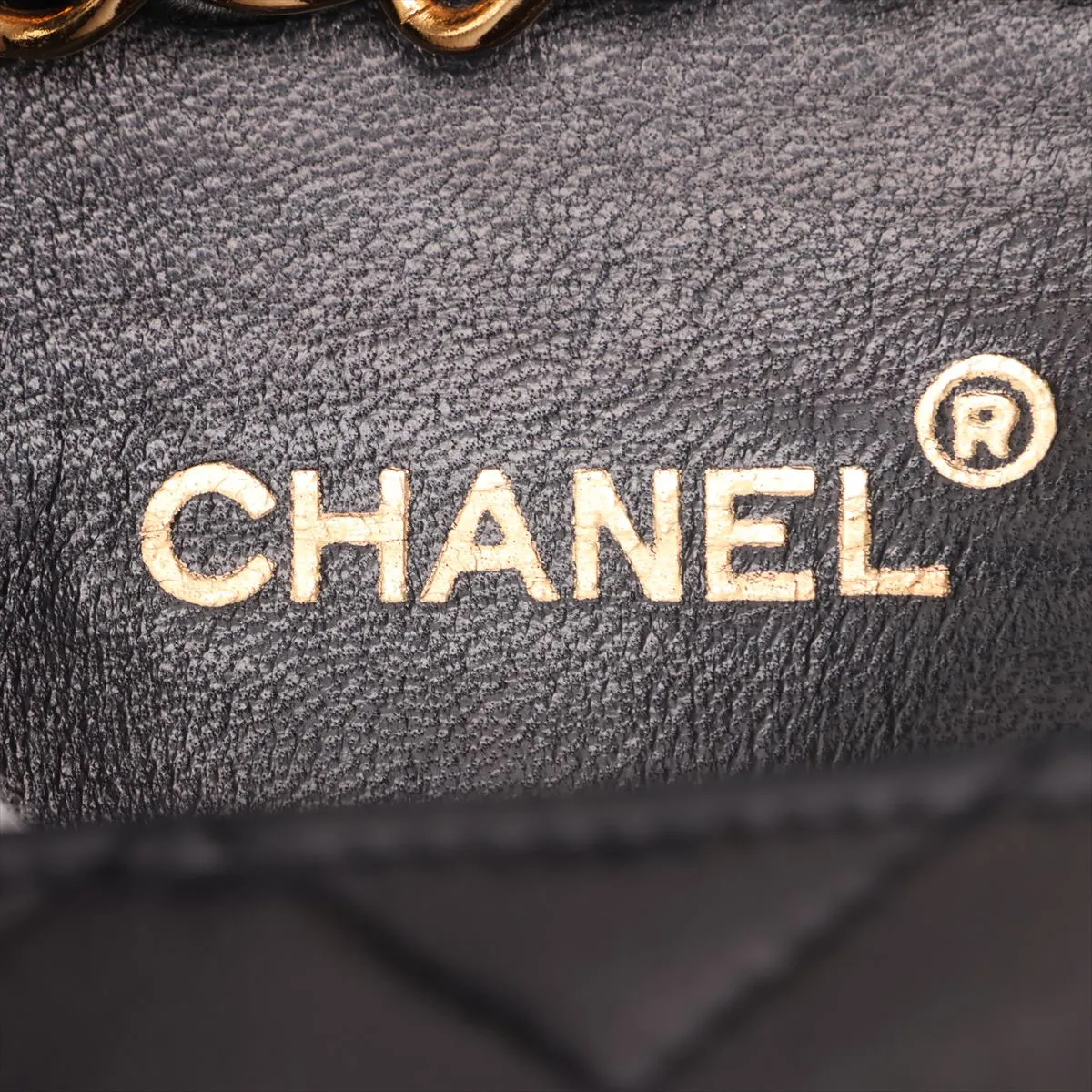 Matelassé Lambskin Chain Shoulder Bag, Black with Gold Hardware, Interior Repaired. — view 8