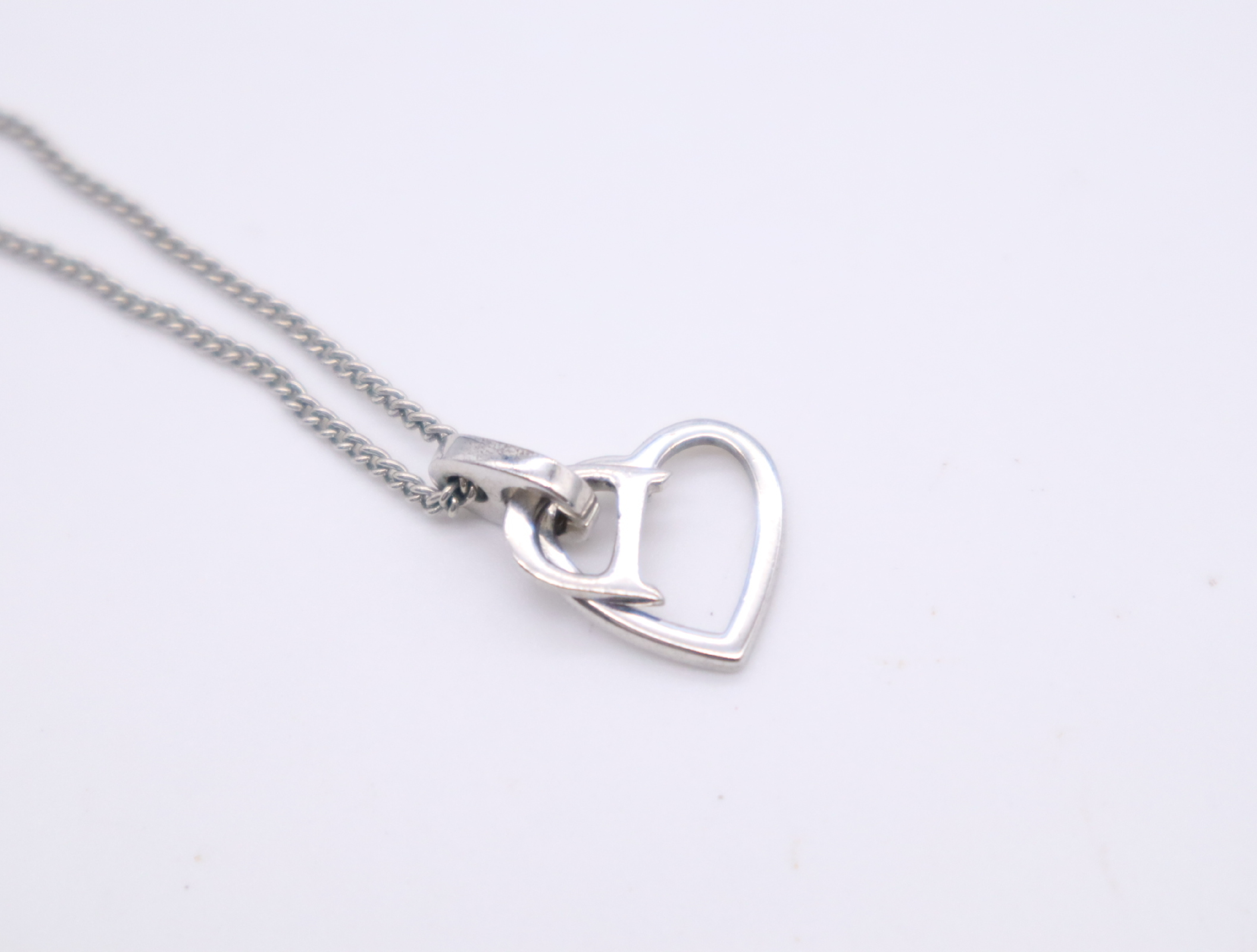 Metal Heart D Logo Necklace, Silver Necklace — view 3