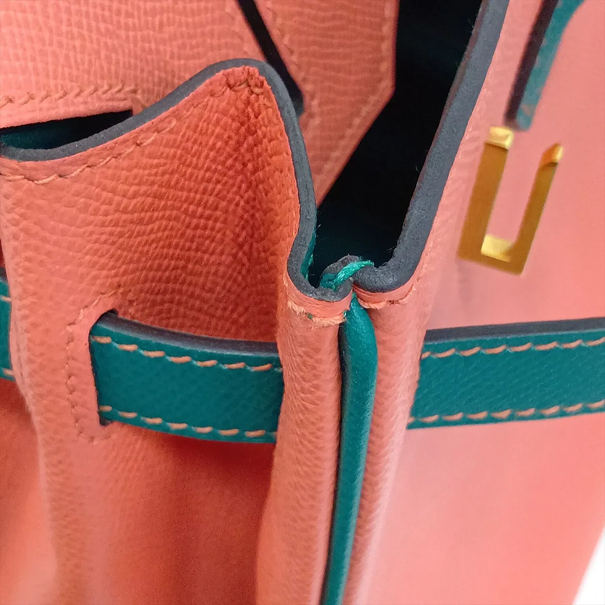 [Individually packaged] Hermes Birkin 30 Letournée Veau Epsom Flamingo x Malachite Gold Hardware R: 2014 Personal Order — view 13