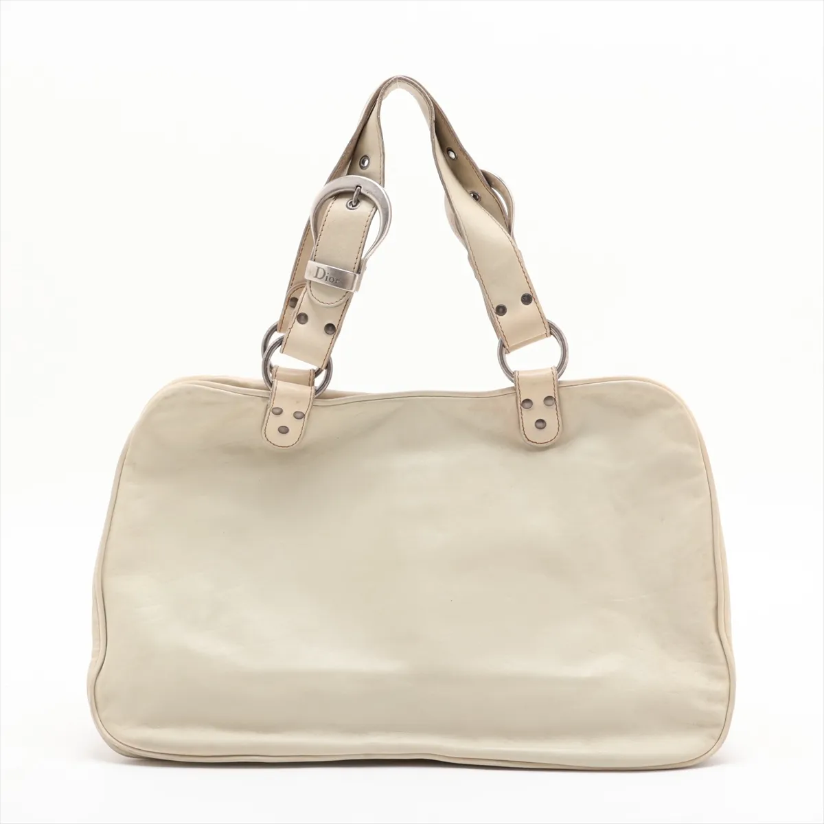 Gaucho Leather Handbag, Beige, with missing studs. — view 2
