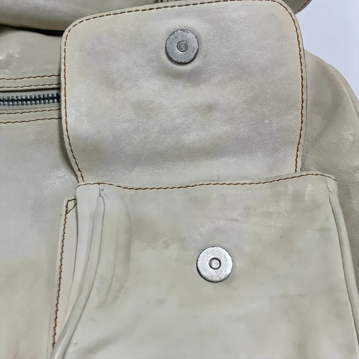 Gaucho Leather Handbag, Beige, with missing studs. — view 15