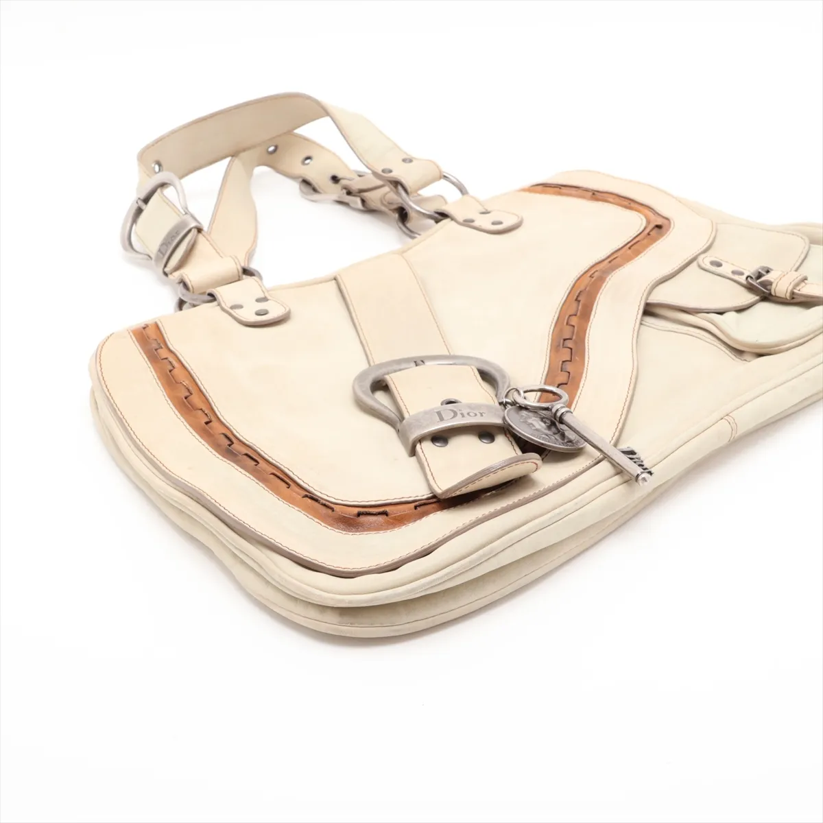 Gaucho Leather Handbag, Beige, with missing studs. — view 4