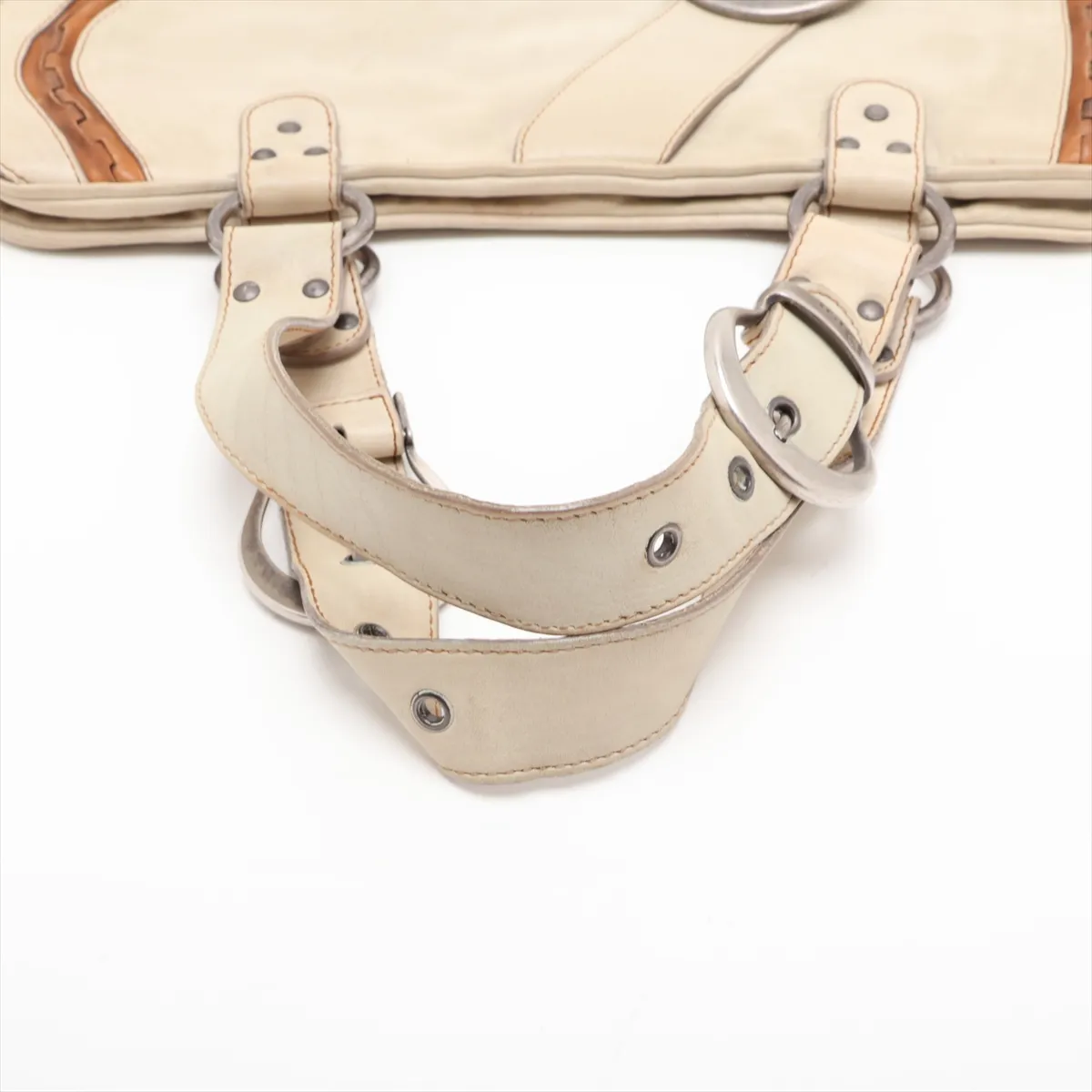 Gaucho Leather Handbag, Beige, with missing studs. — view 5