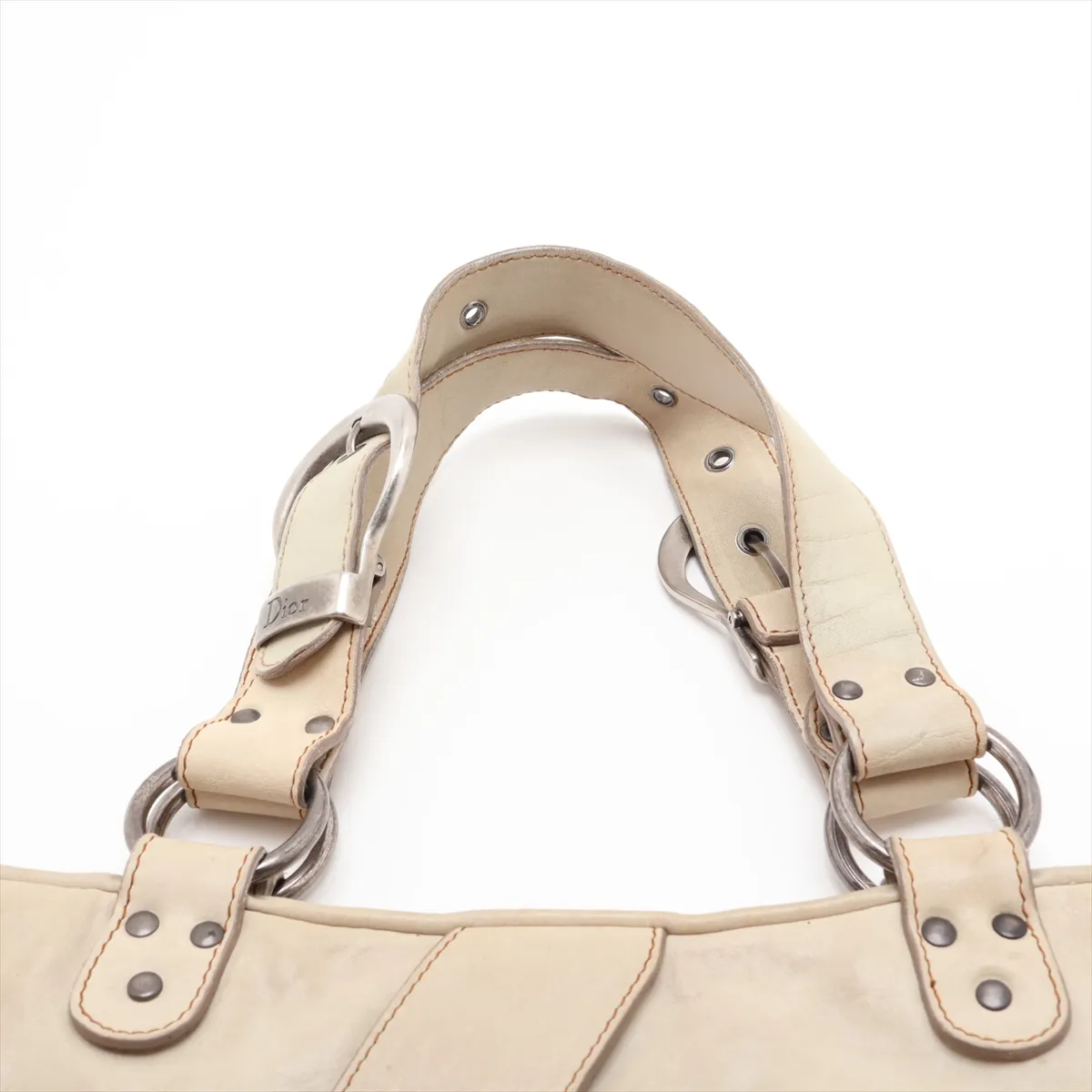 Gaucho Leather Handbag, Beige, with missing studs. — view 6