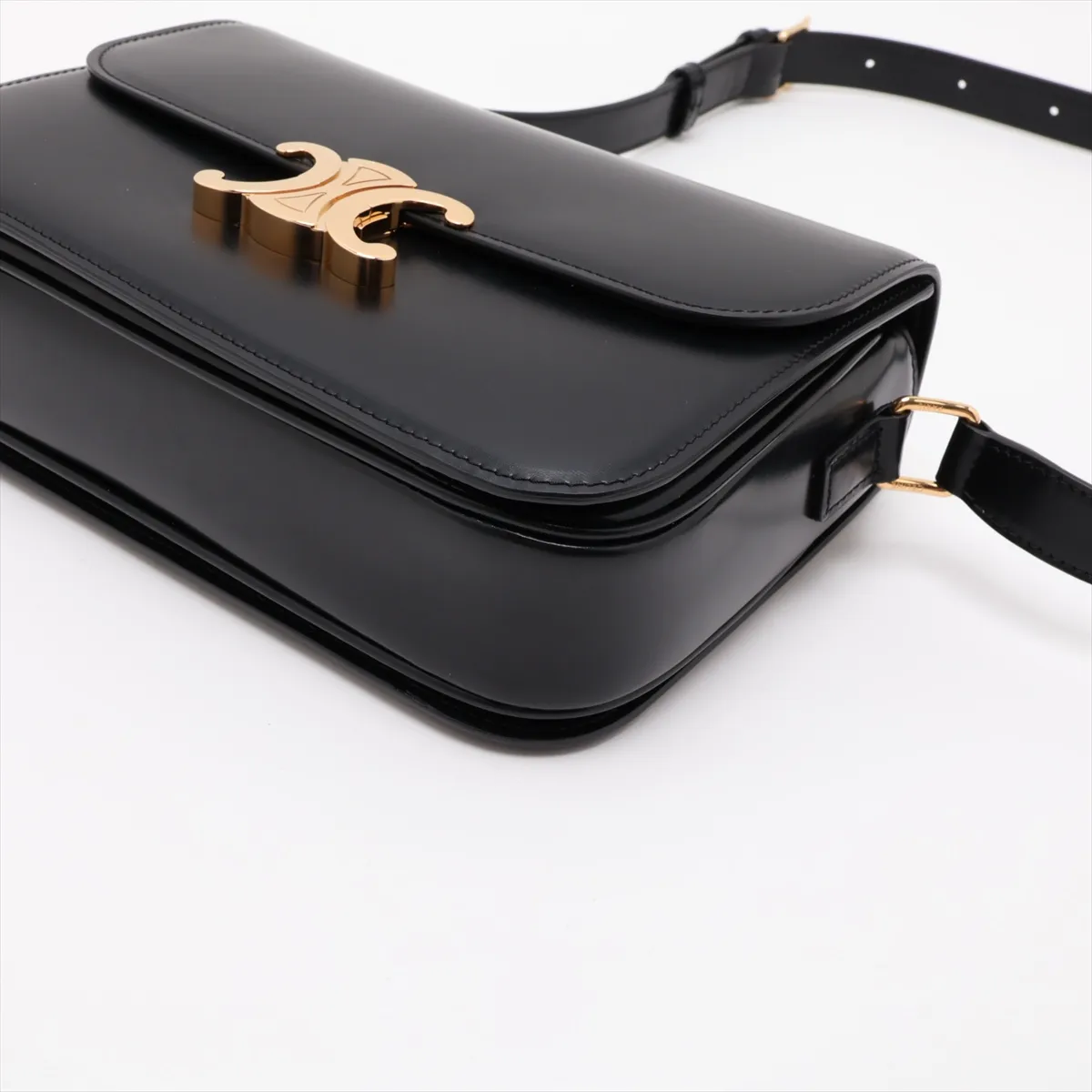 Triomphe Teen Leather Shoulder Bag, Black — view 3