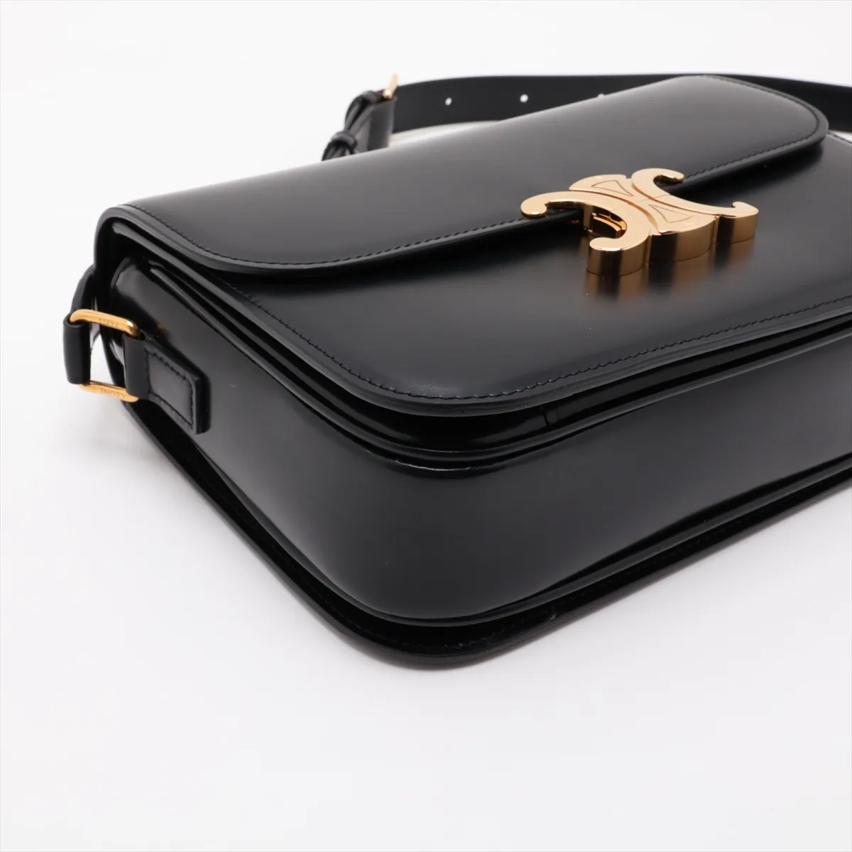 Triomphe Teen Leather Shoulder Bag, Black — view 4