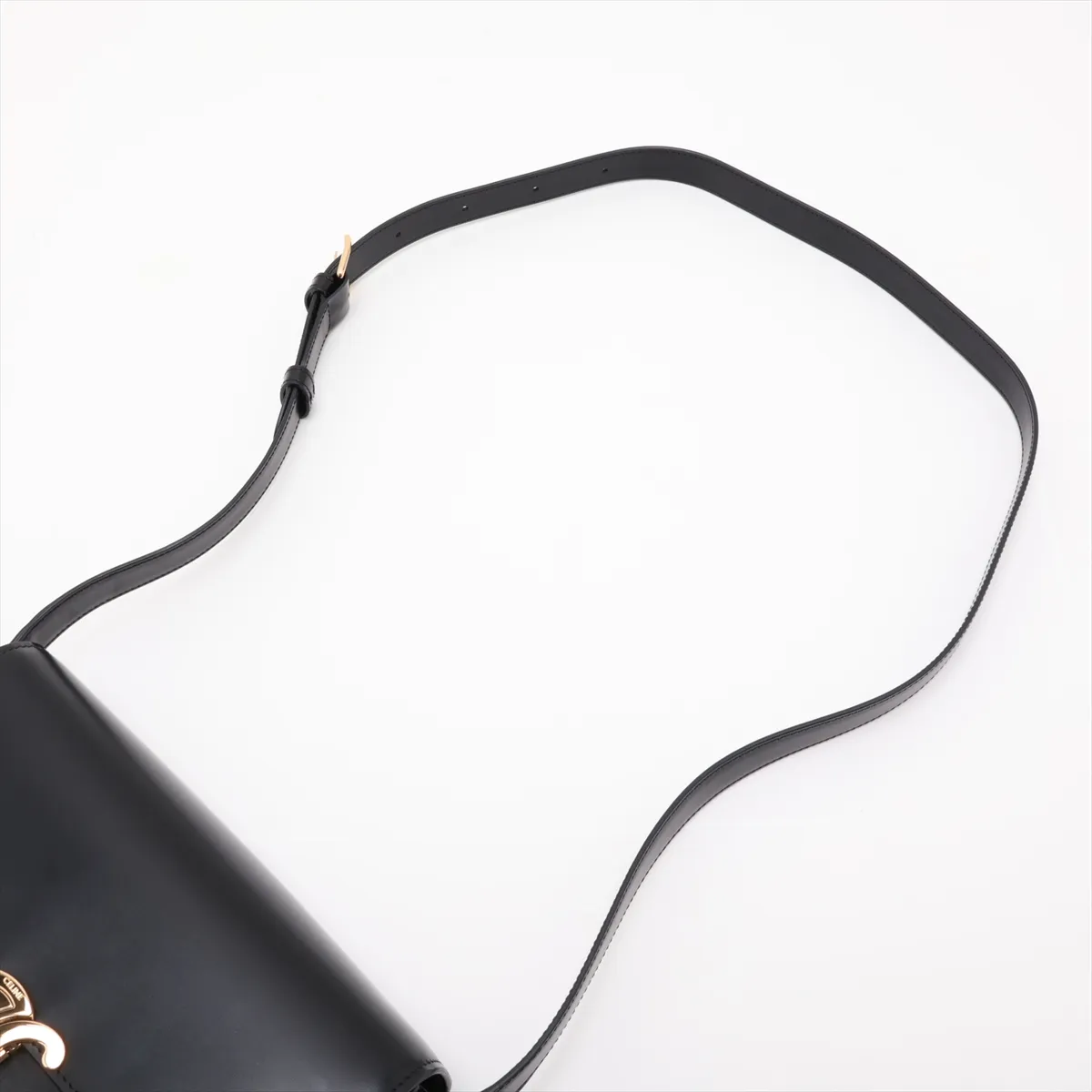 Triomphe Teen Leather Shoulder Bag, Black — view 5