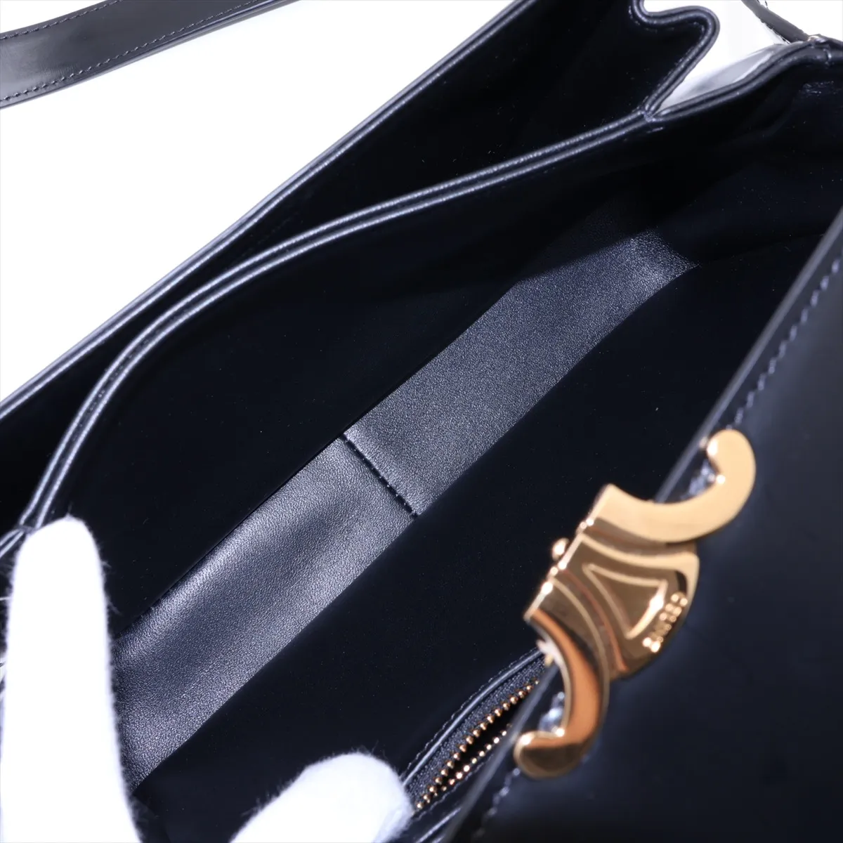 Triomphe Teen Leather Shoulder Bag, Black — view 6