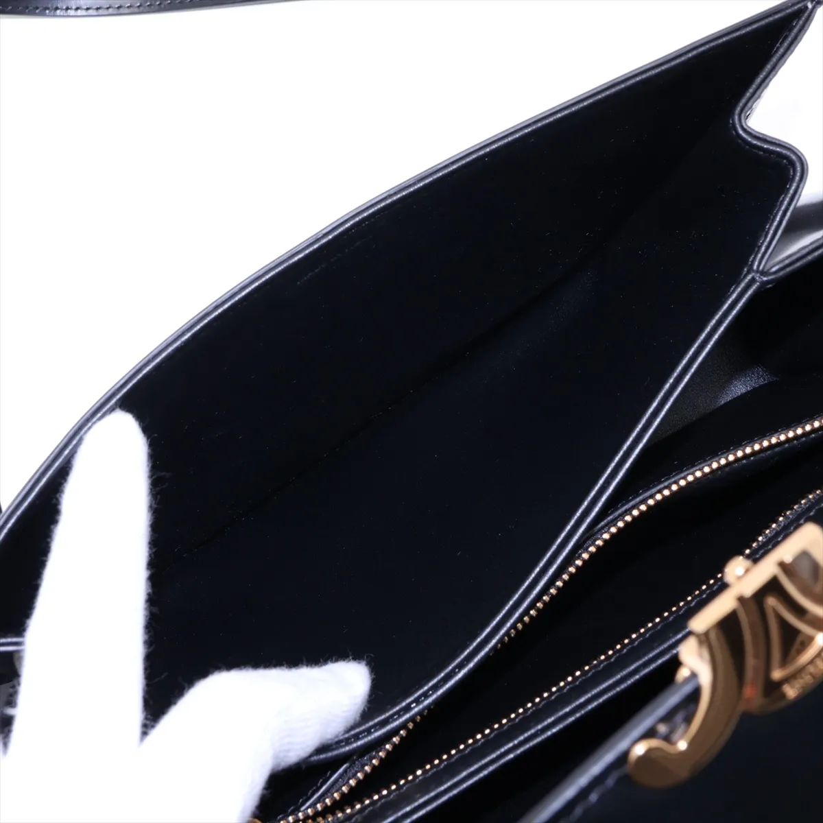 Triomphe Teen Leather Shoulder Bag, Black — view 8