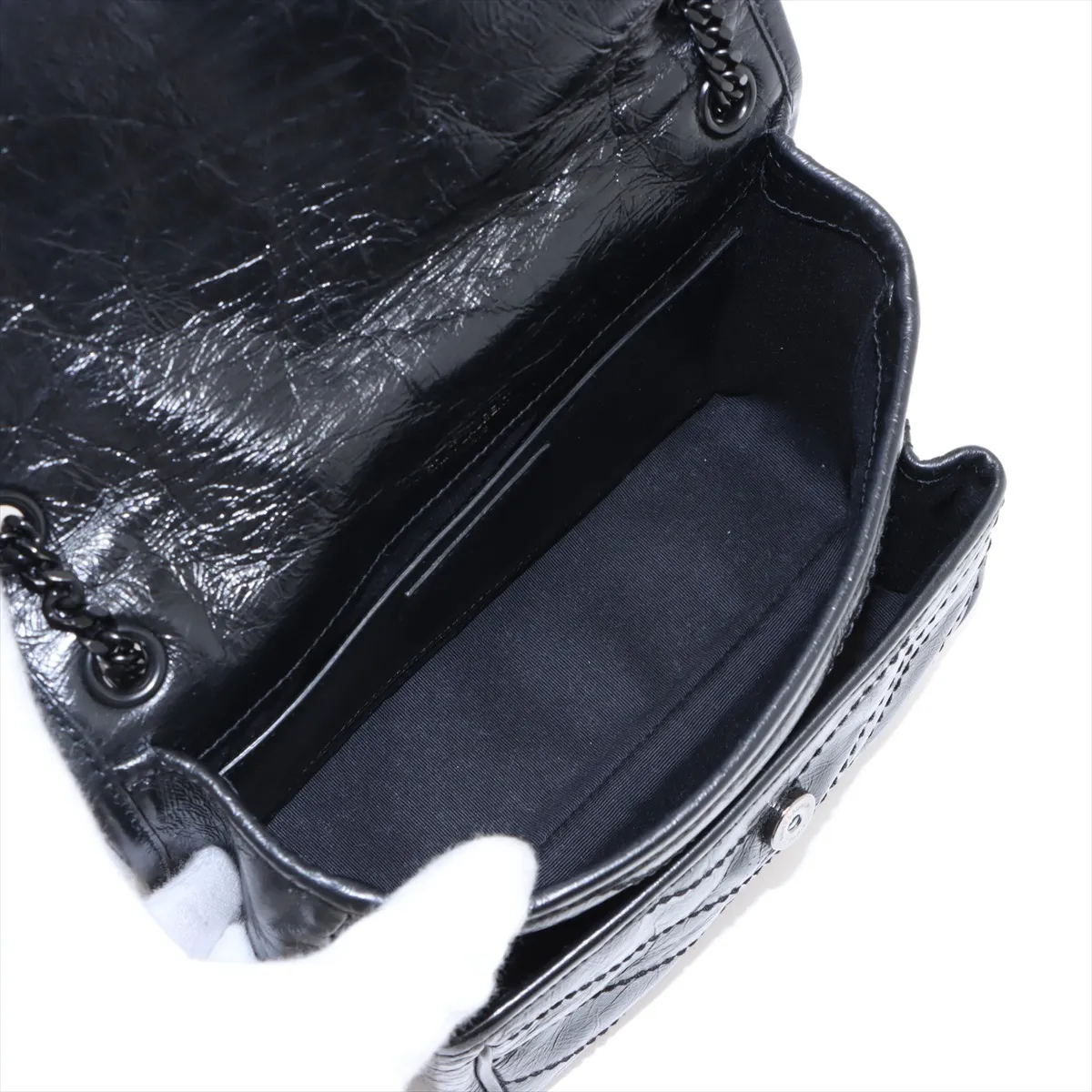 Niki Leather Chain Shoulder Bag Black 538566 — view 7