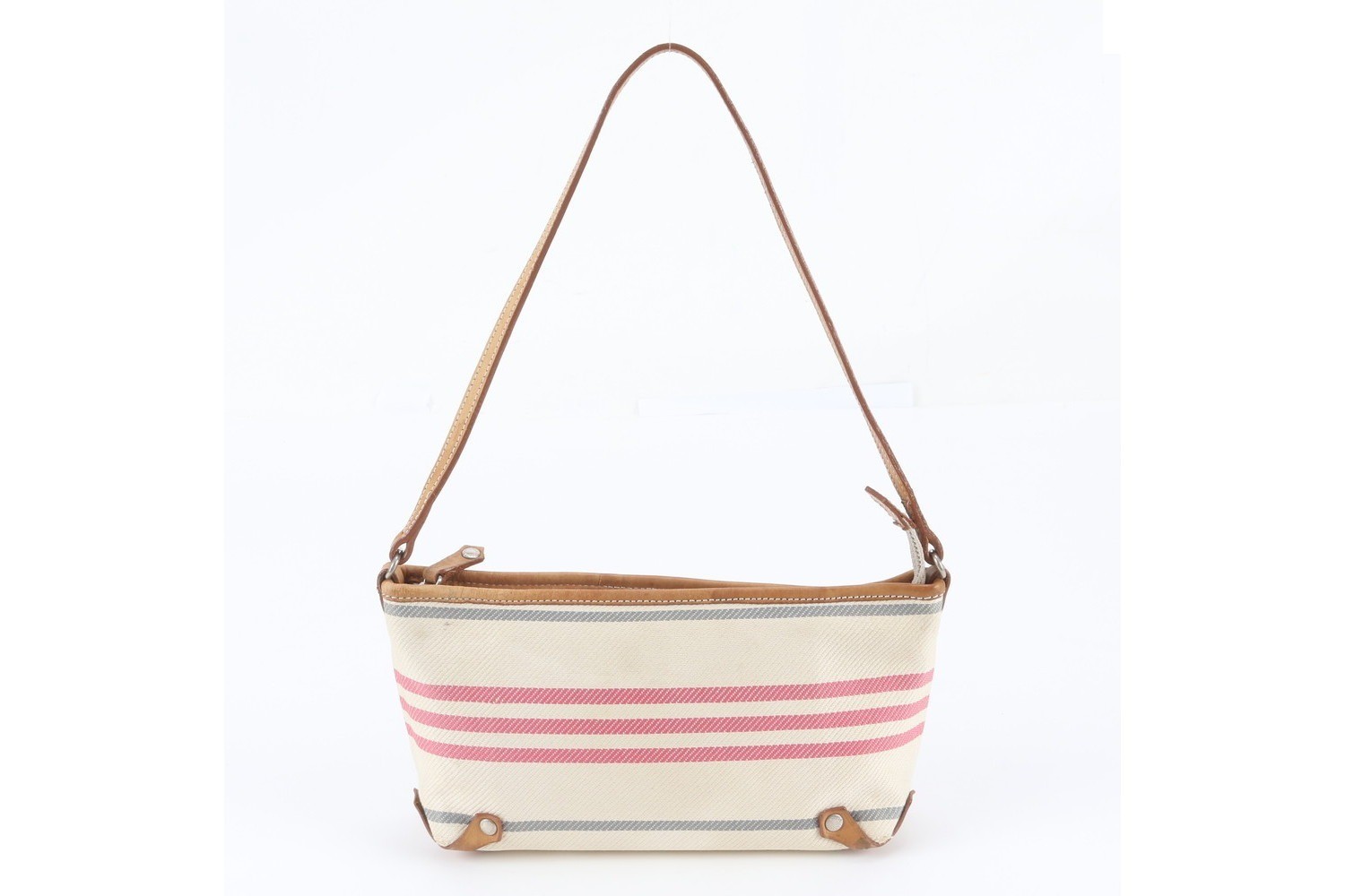 Striped leather shoulder bag, one-shoulder bag.