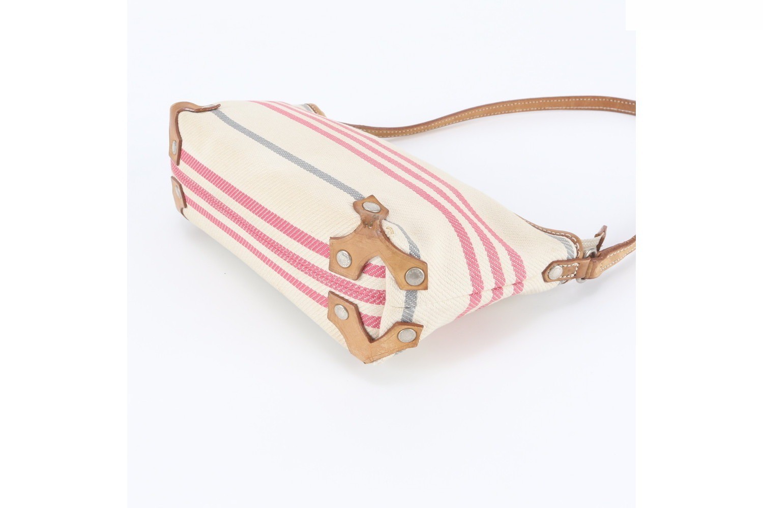 Striped leather shoulder bag, one-shoulder bag. — view 5