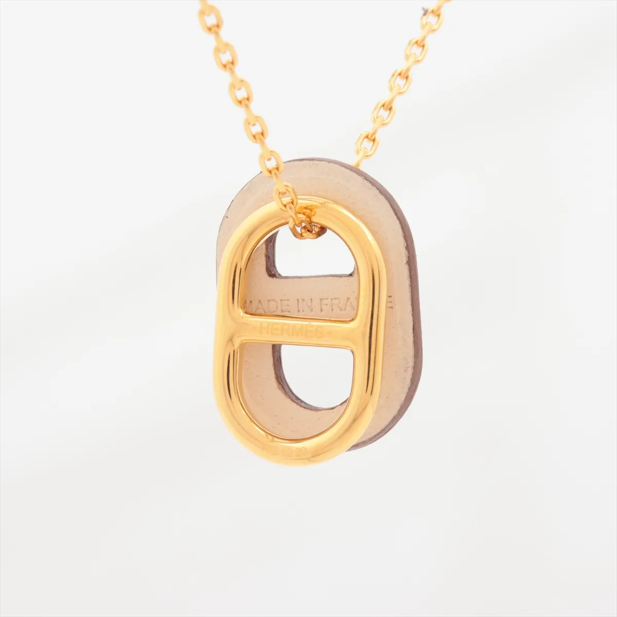 Chaine d'Ancre Au Maillon RG1220 Necklace, GP x Leather, Gold, — view 2