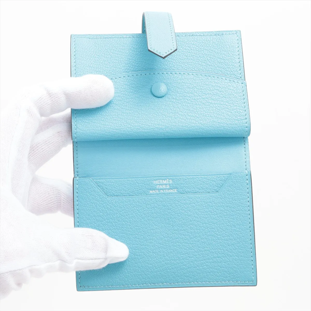 Bearn Mini Chevre Misor Coin Case Light Blue Silver Hardware K:2025 — view 3