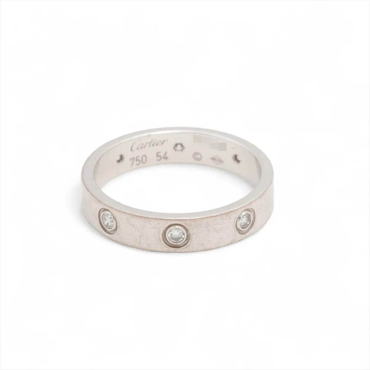 Mini Love Full Diamond Ring, 750 (WG), 4.7g, Size 54, TN5158, Minor dents, rounded edges.