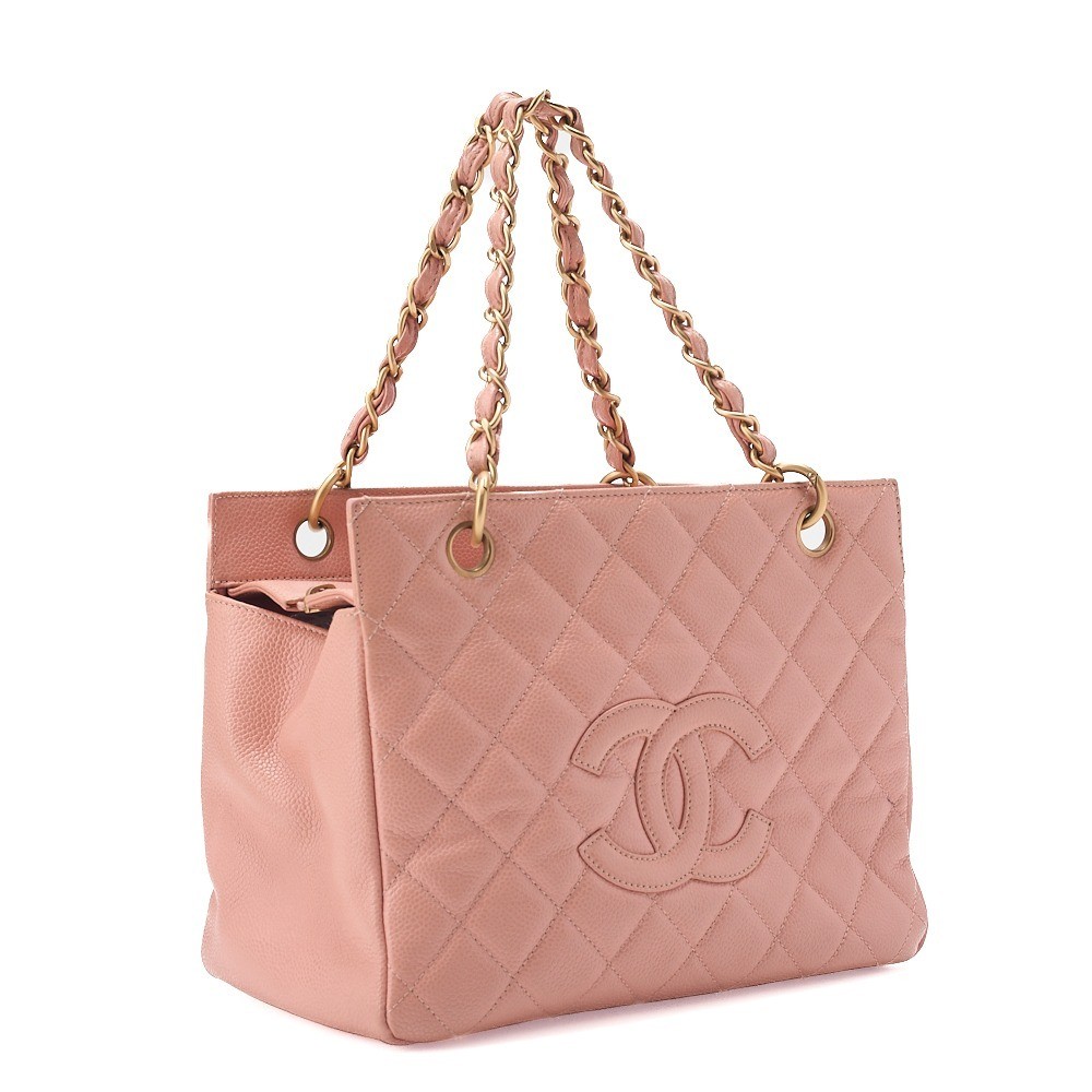 Caviar leather, Coco Mark, PTT chain handle, beige, gold hardware. — view 3