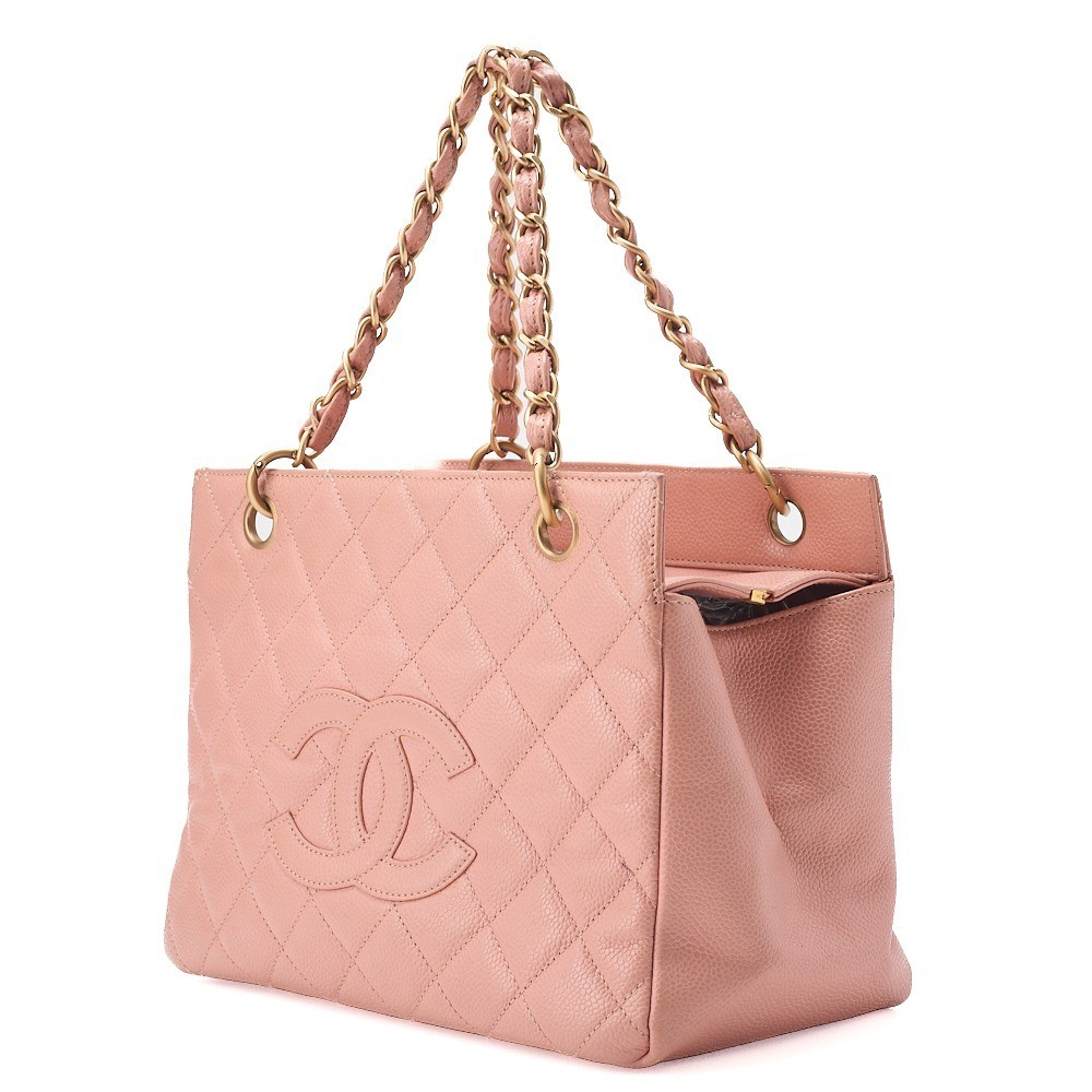 Caviar leather, Coco Mark, PTT chain handle, beige, gold hardware. — view 4