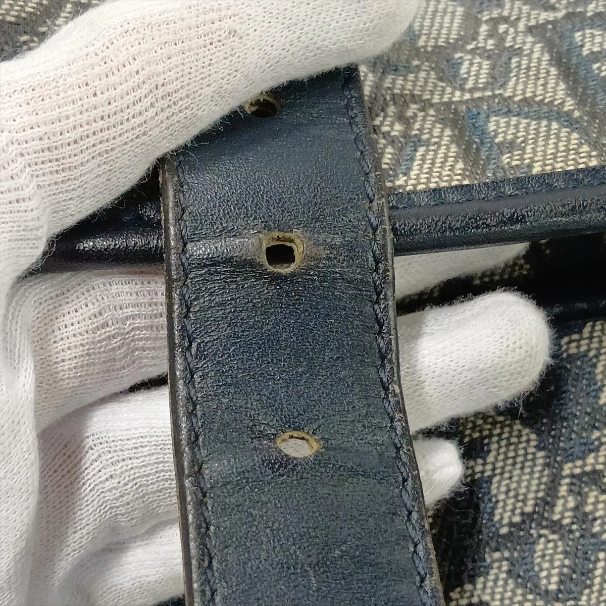 Trotter Canvas x Leather Shoulder Bag, Navy — view 13