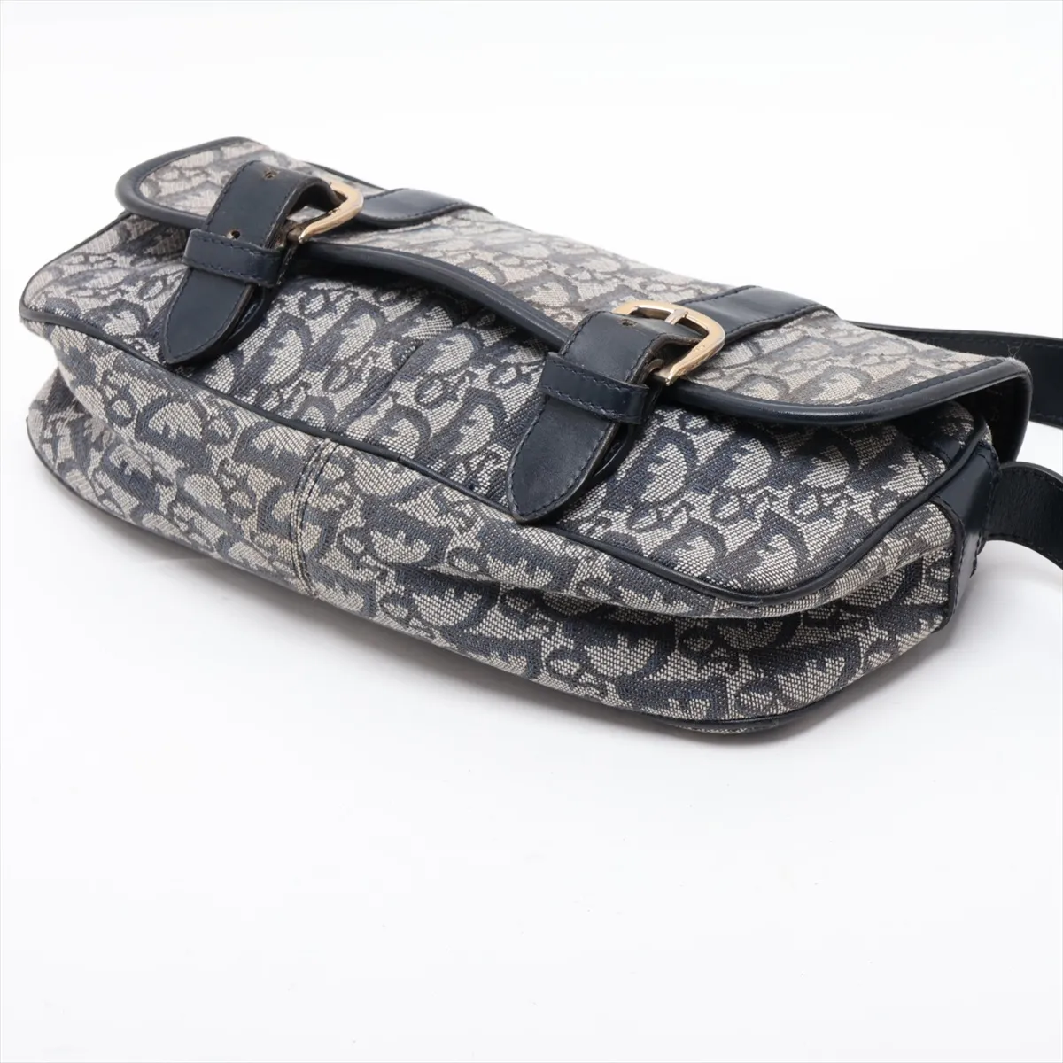 Trotter Canvas x Leather Shoulder Bag, Navy — view 3