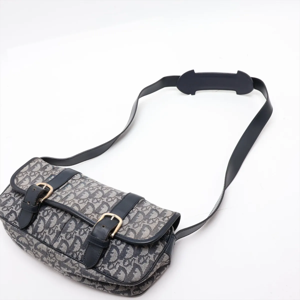Trotter Canvas x Leather Shoulder Bag, Navy — view 5