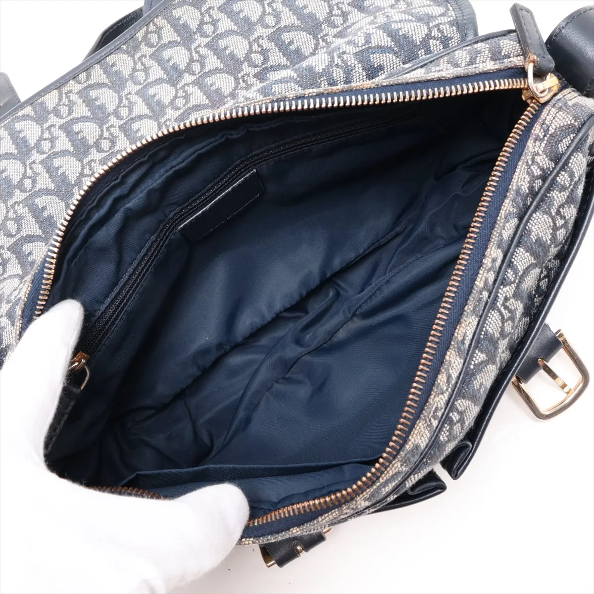 Trotter Canvas x Leather Shoulder Bag, Navy — view 6