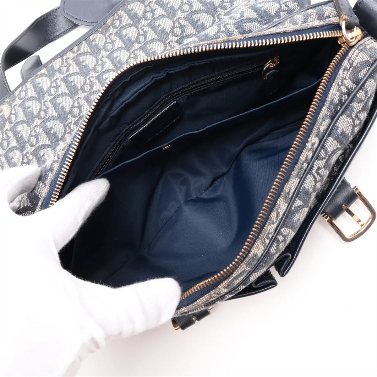Trotter Canvas x Leather Shoulder Bag, Navy — view 8