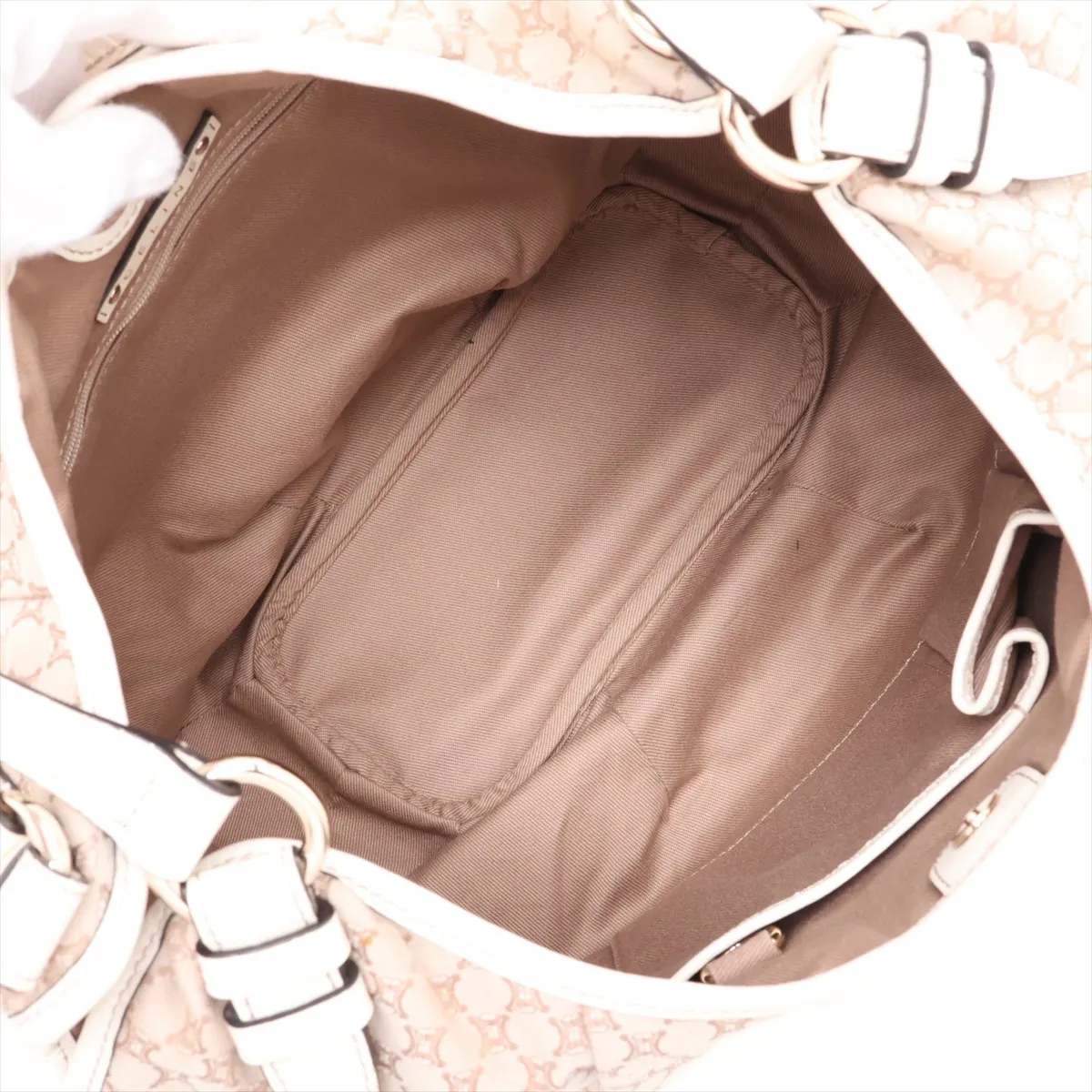 Paris Macadam Canvas x Leather Shoulder Bag, Beige x White — view 7