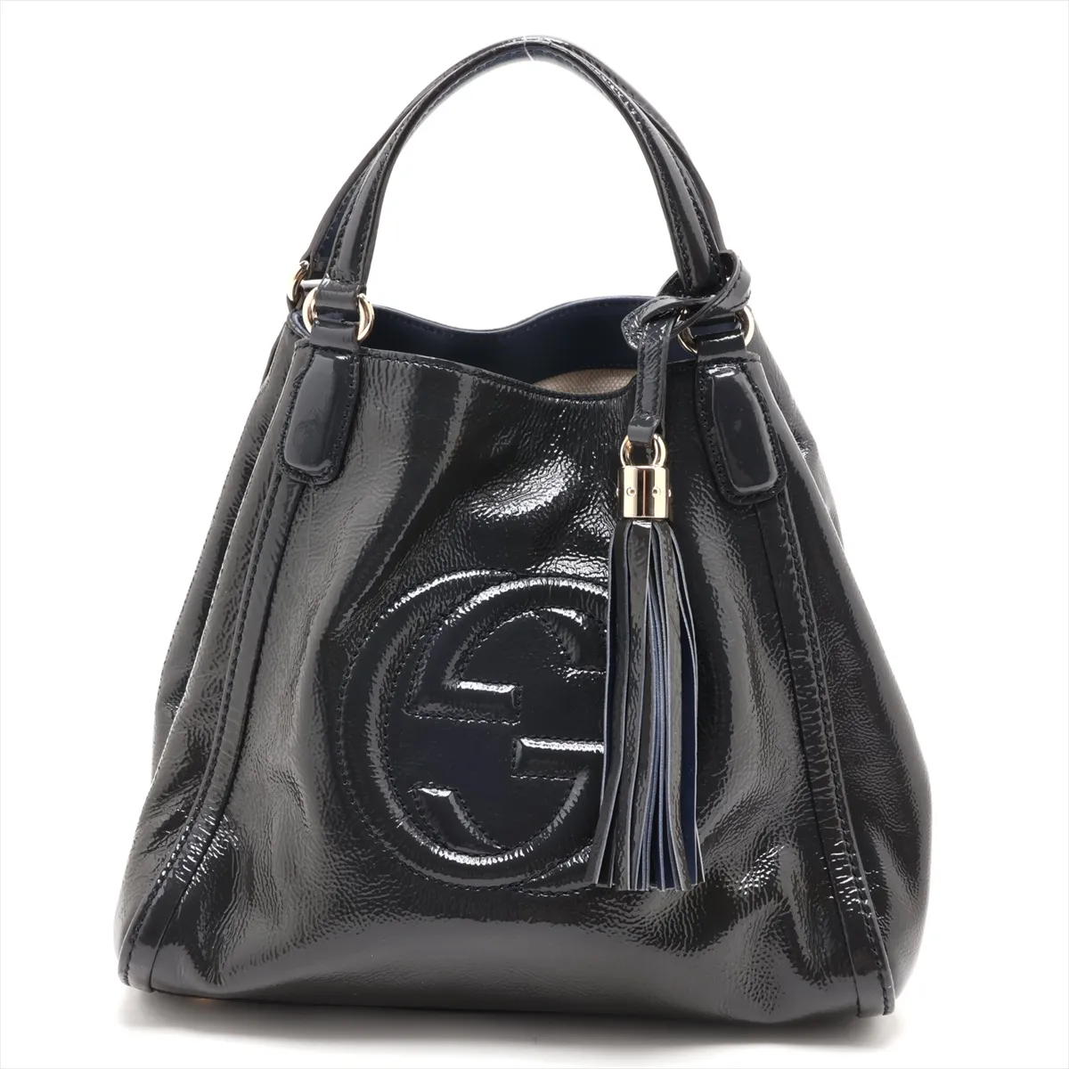 336751 Patent Leather Handbag, Navy