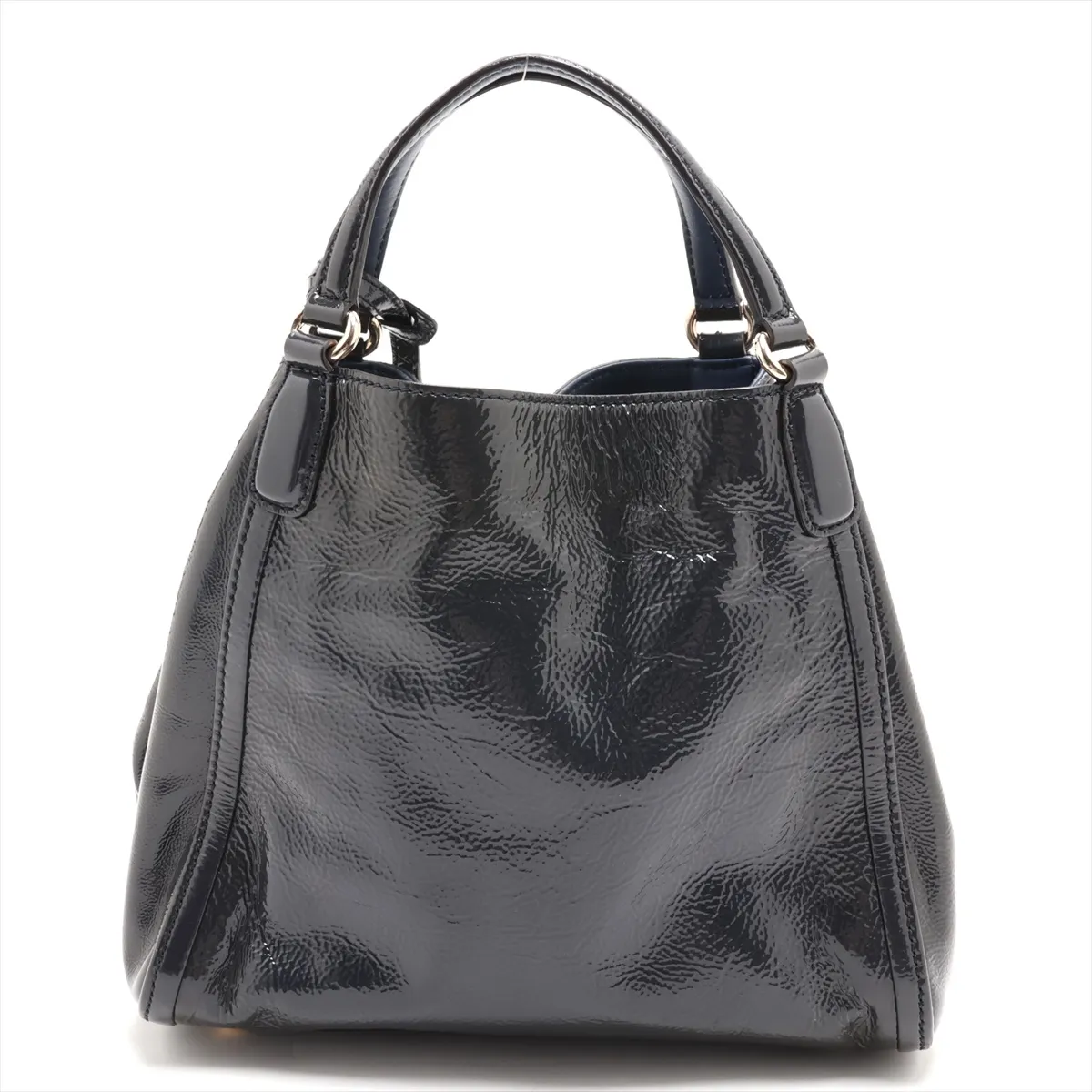 336751 Patent Leather Handbag, Navy — view 2