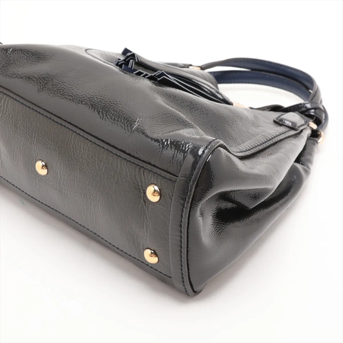 336751 Patent Leather Handbag, Navy — view 3