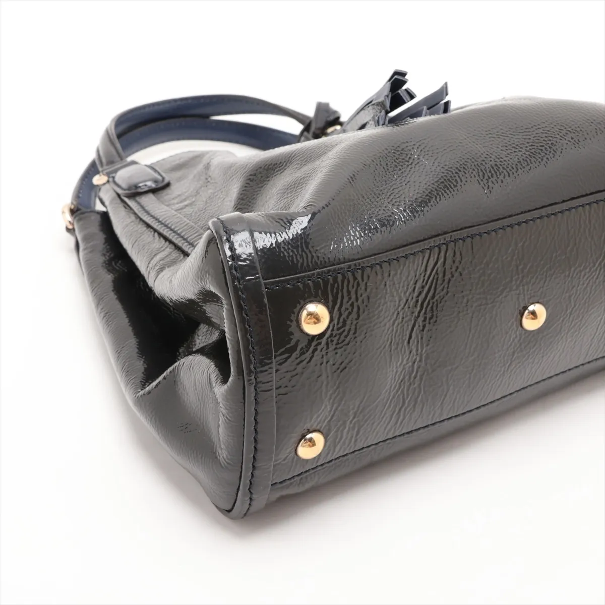 336751 Patent Leather Handbag, Navy — view 4