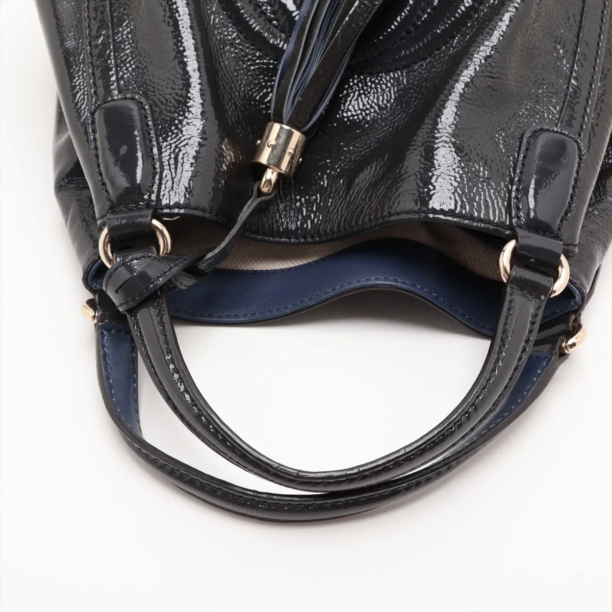 336751 Patent Leather Handbag, Navy — view 5