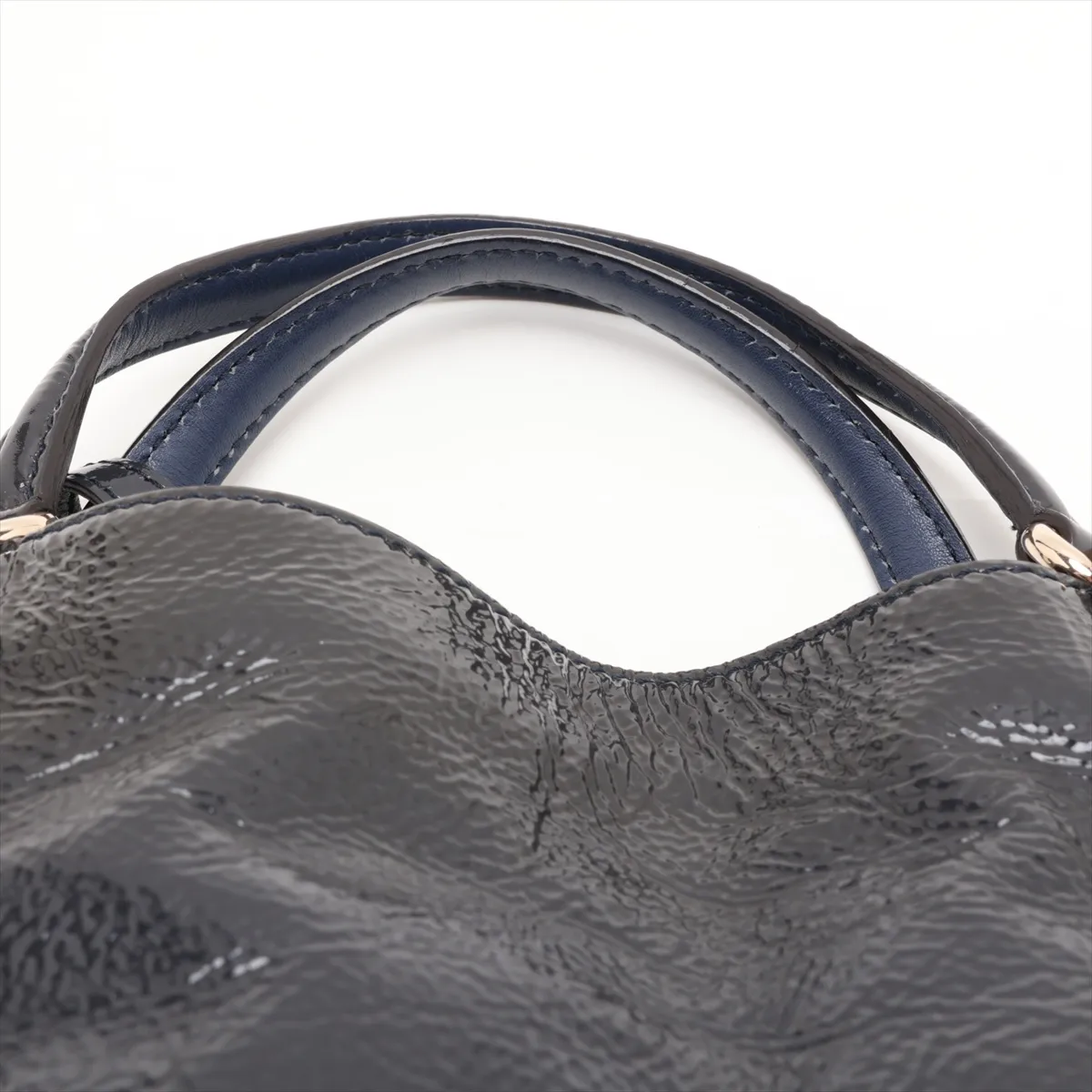 336751 Patent Leather Handbag, Navy — view 6