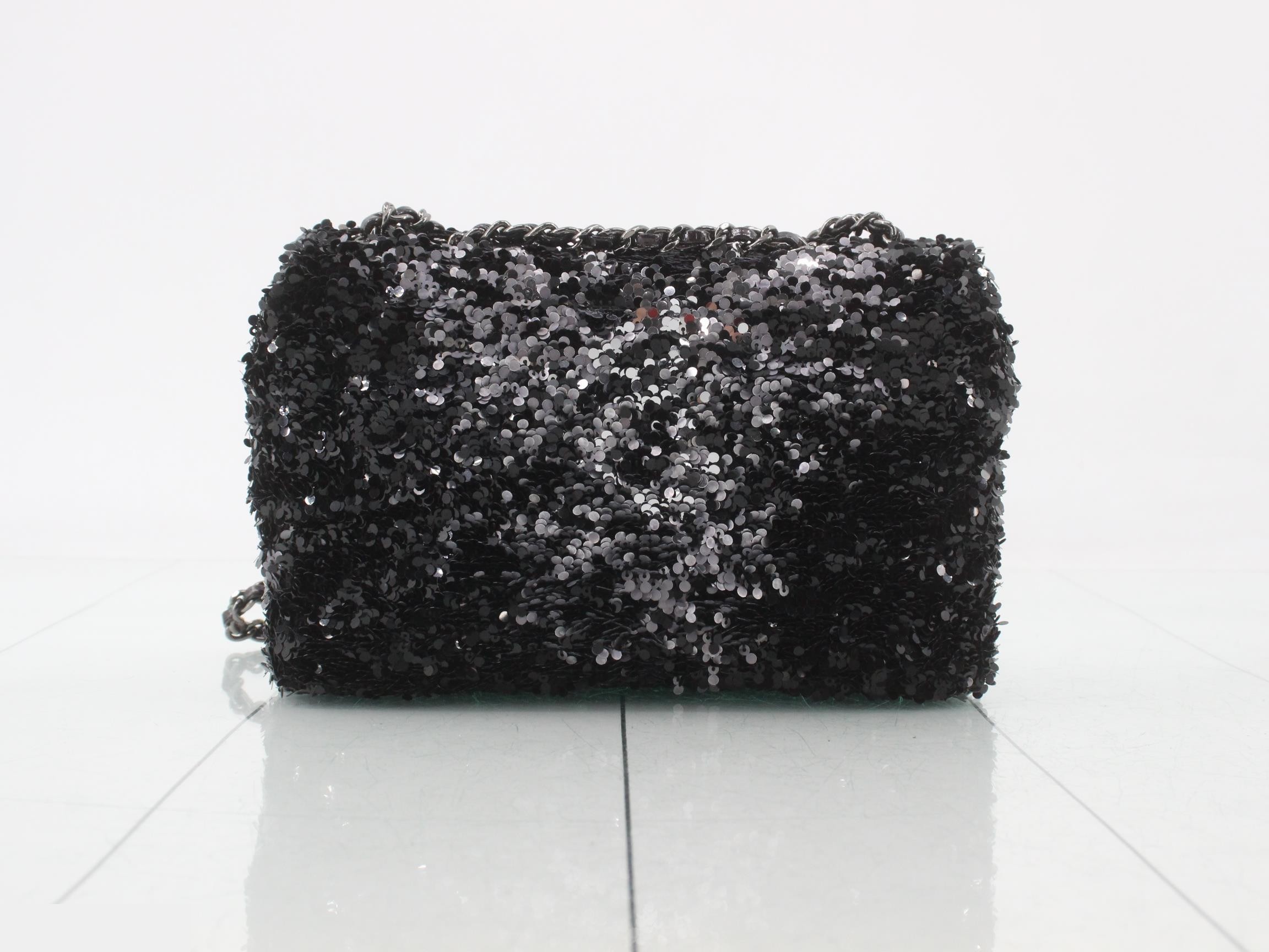 sequined mini matelassé chain shoulder bag — view 2