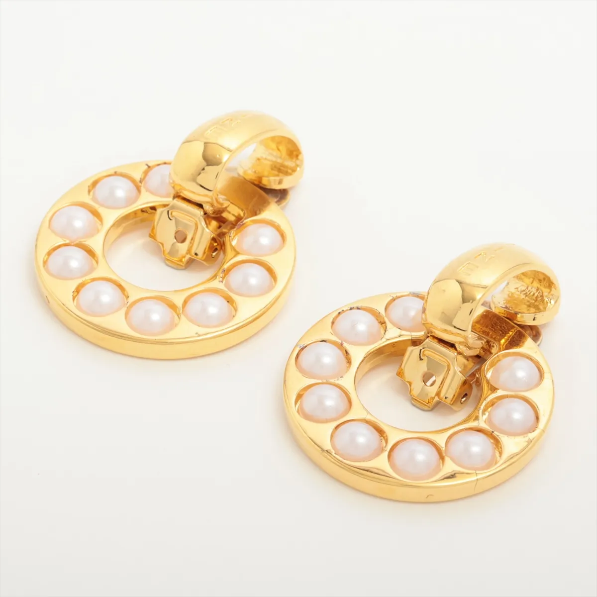 earrings (for both ears), GP x faux pearl, gold. Shows signs of wear: — view 3