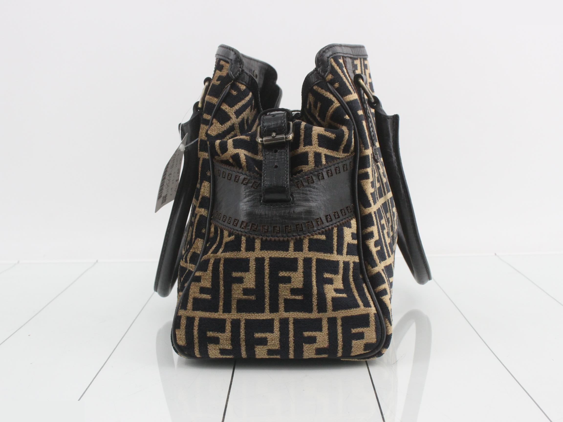 ZUCCA Etnico Shopper Tote, Pile/Embossed, Black x Brown, W41cm — view 4