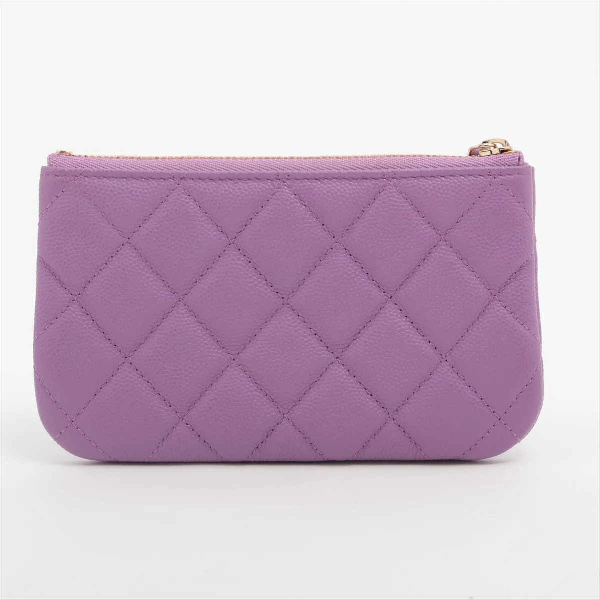 Matelassé Caviar Skin Coin Case, Purple with Gold Hardware, 32058556 — view 2