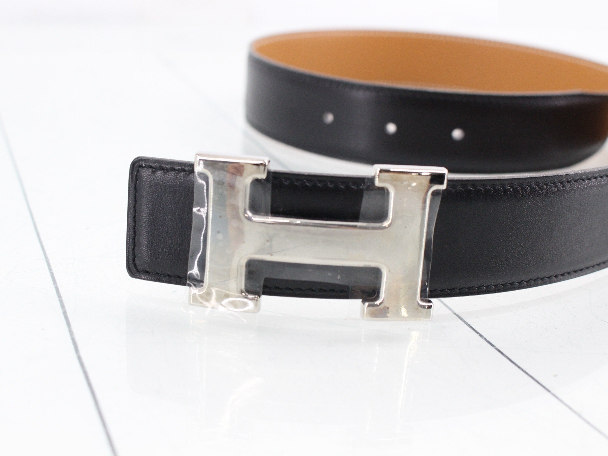 Constance H-belt, size 65, C stamp, black, silver hardware. — view 3