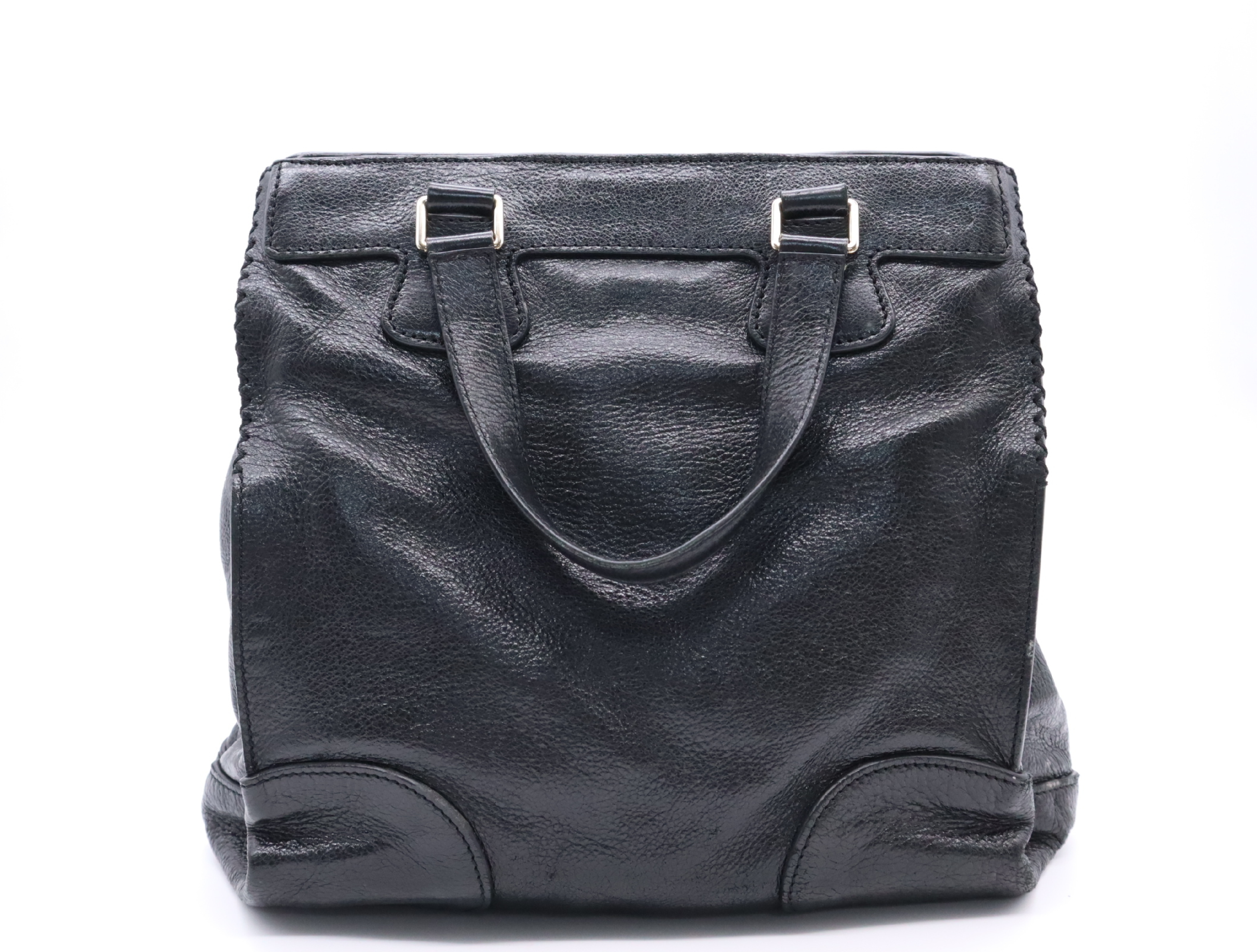 Leather Orlov Tote Bag, Black, Silver Hardware, with Charm — view 2