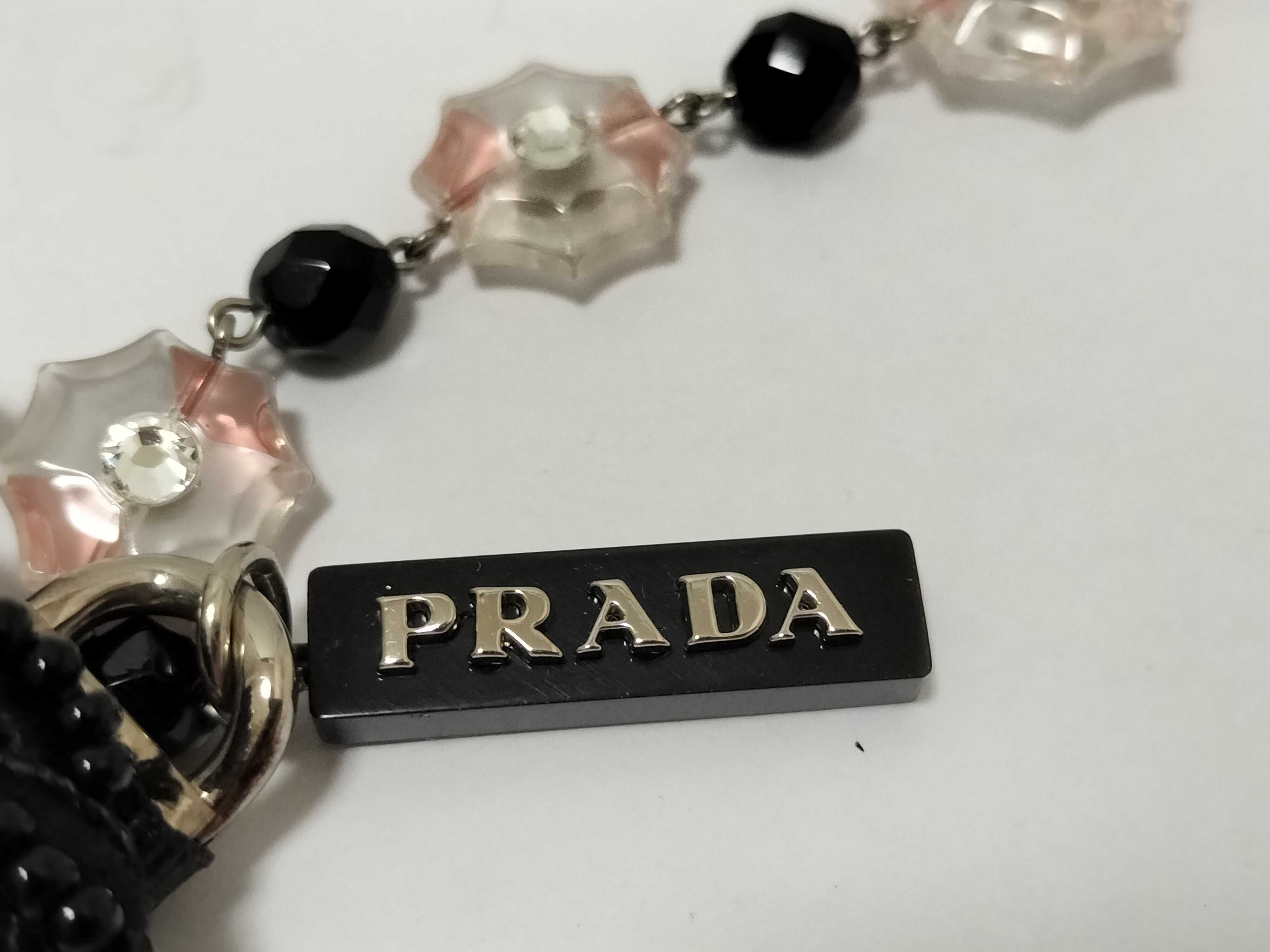 necklace with flower beads and rhinestones, in clear, pink, and black. — view 5