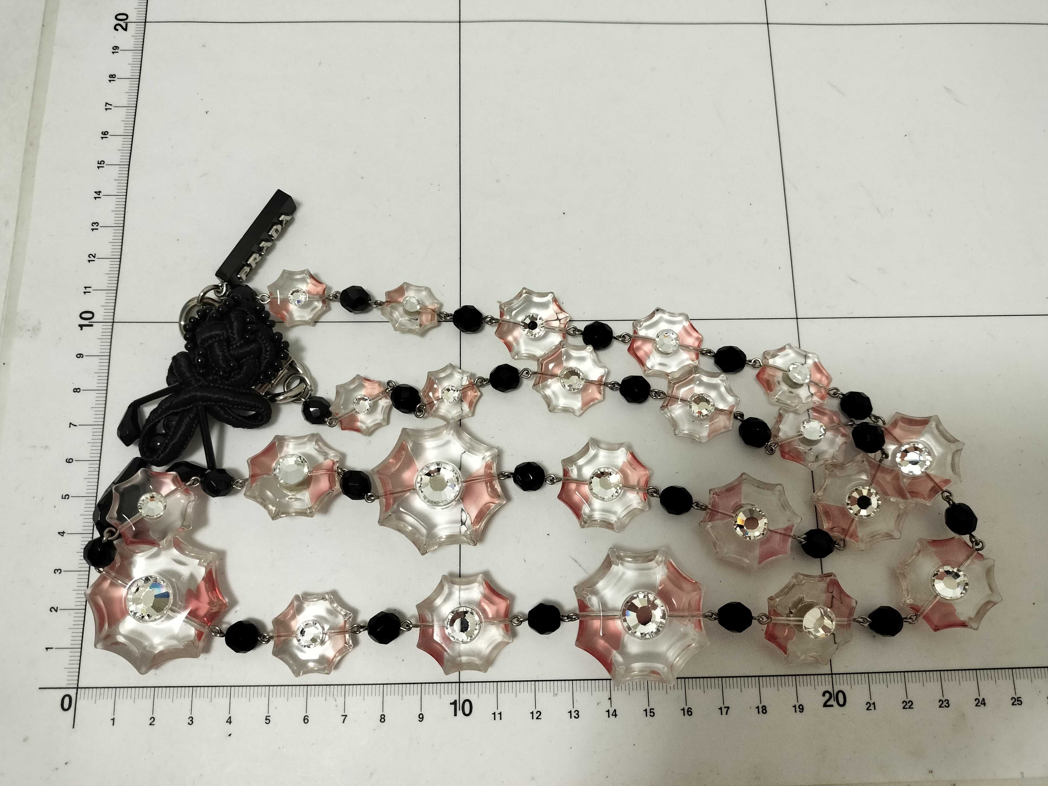 necklace with flower beads and rhinestones, in clear, pink, and black. — view 6