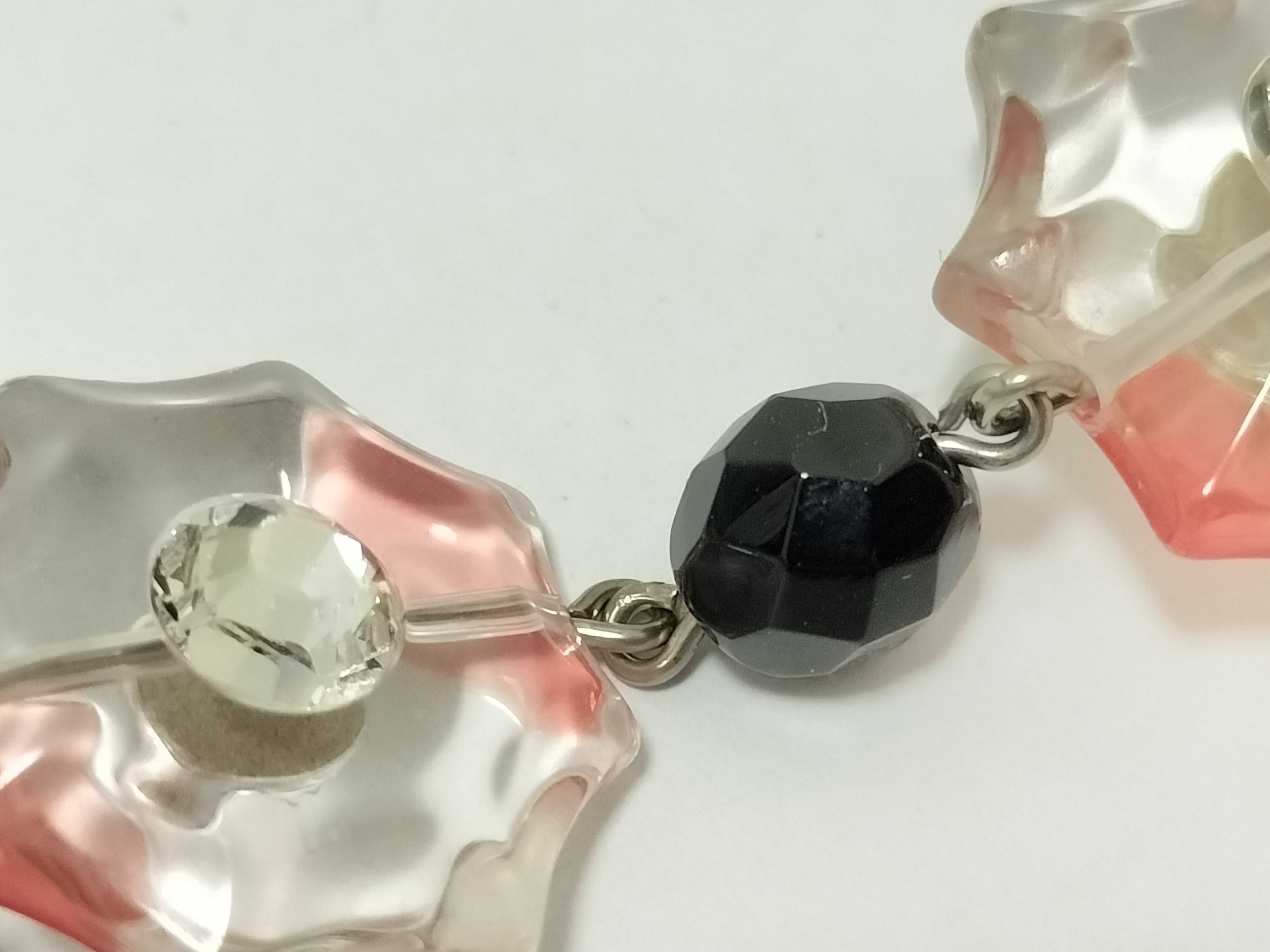 necklace with flower beads and rhinestones, in clear, pink, and black. — view 10
