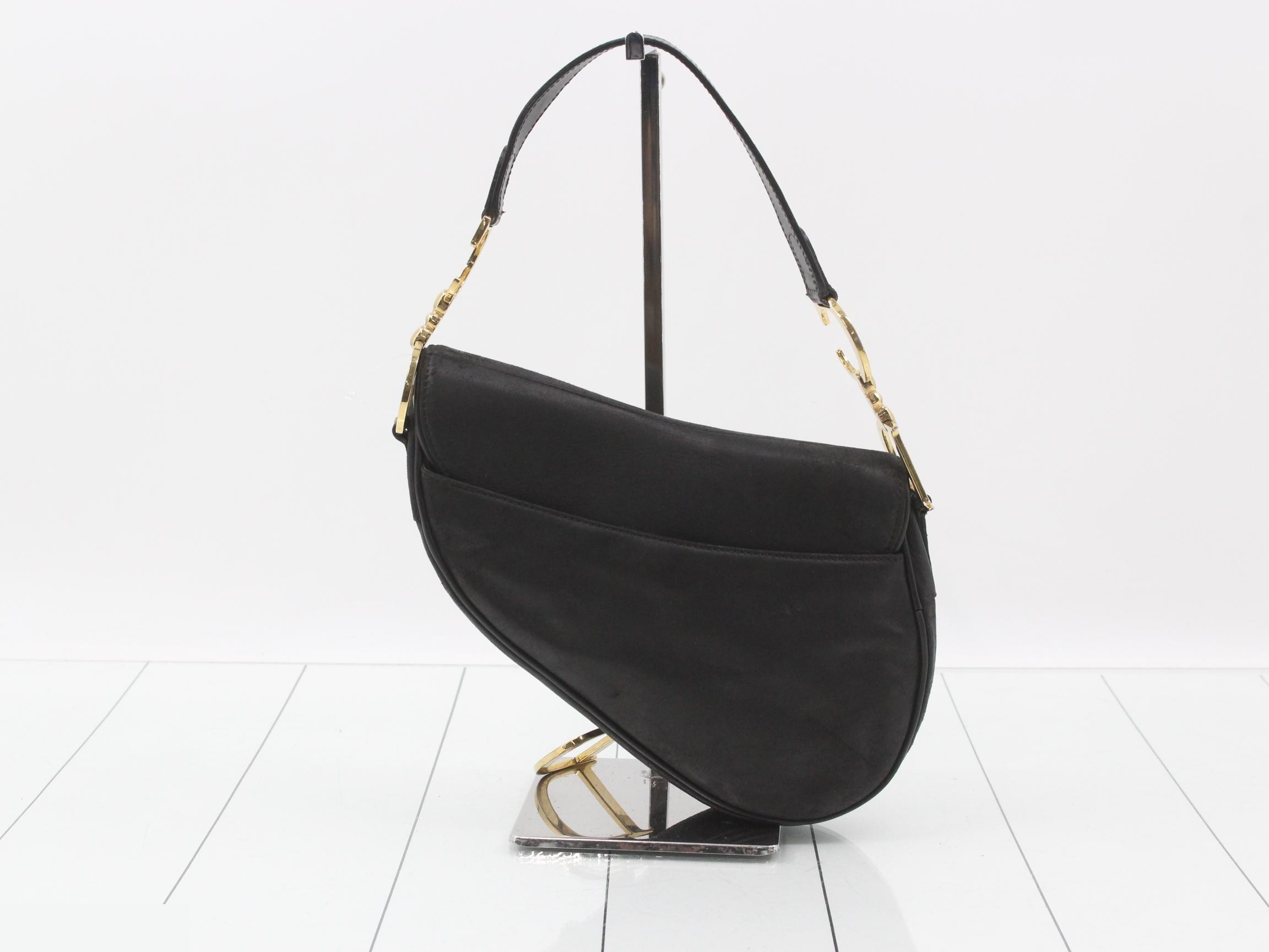 Saddlebag, gold hardware, leather, black — view 2