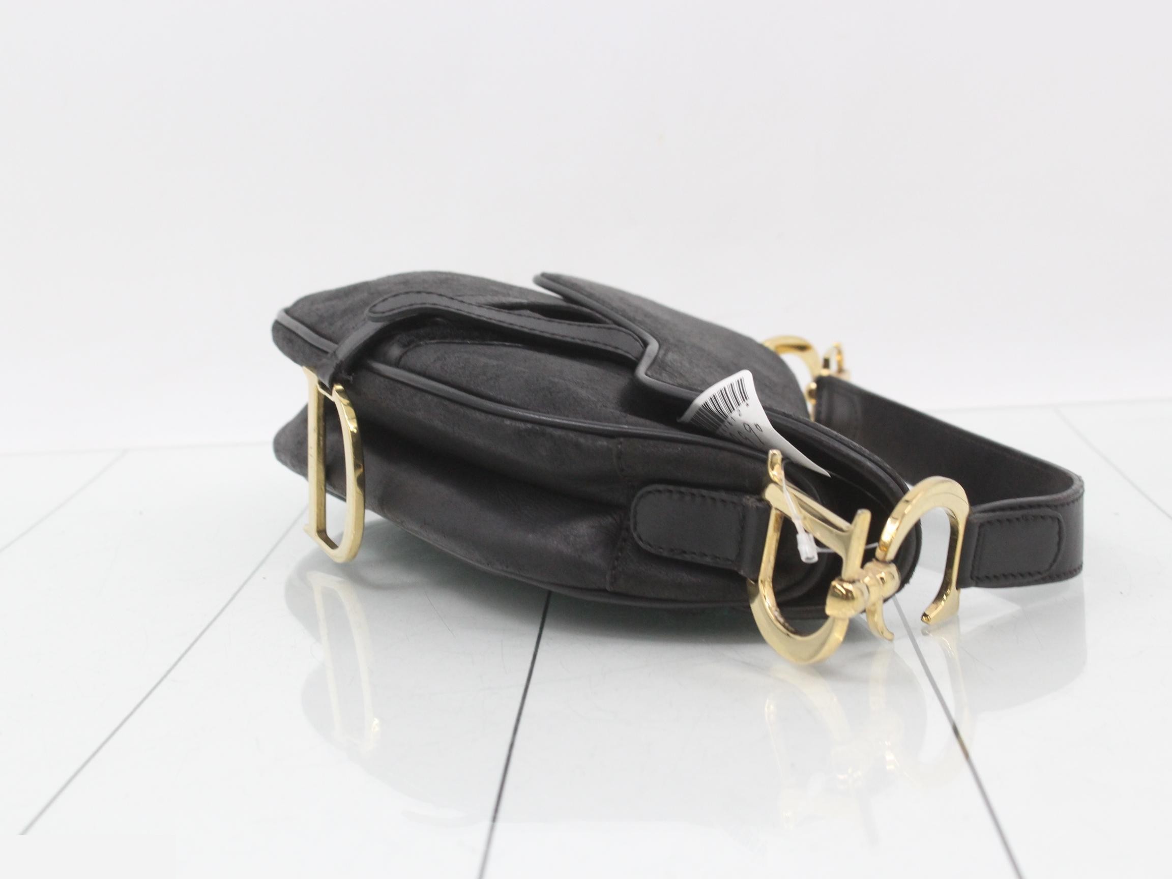 Saddlebag, gold hardware, leather, black — view 3