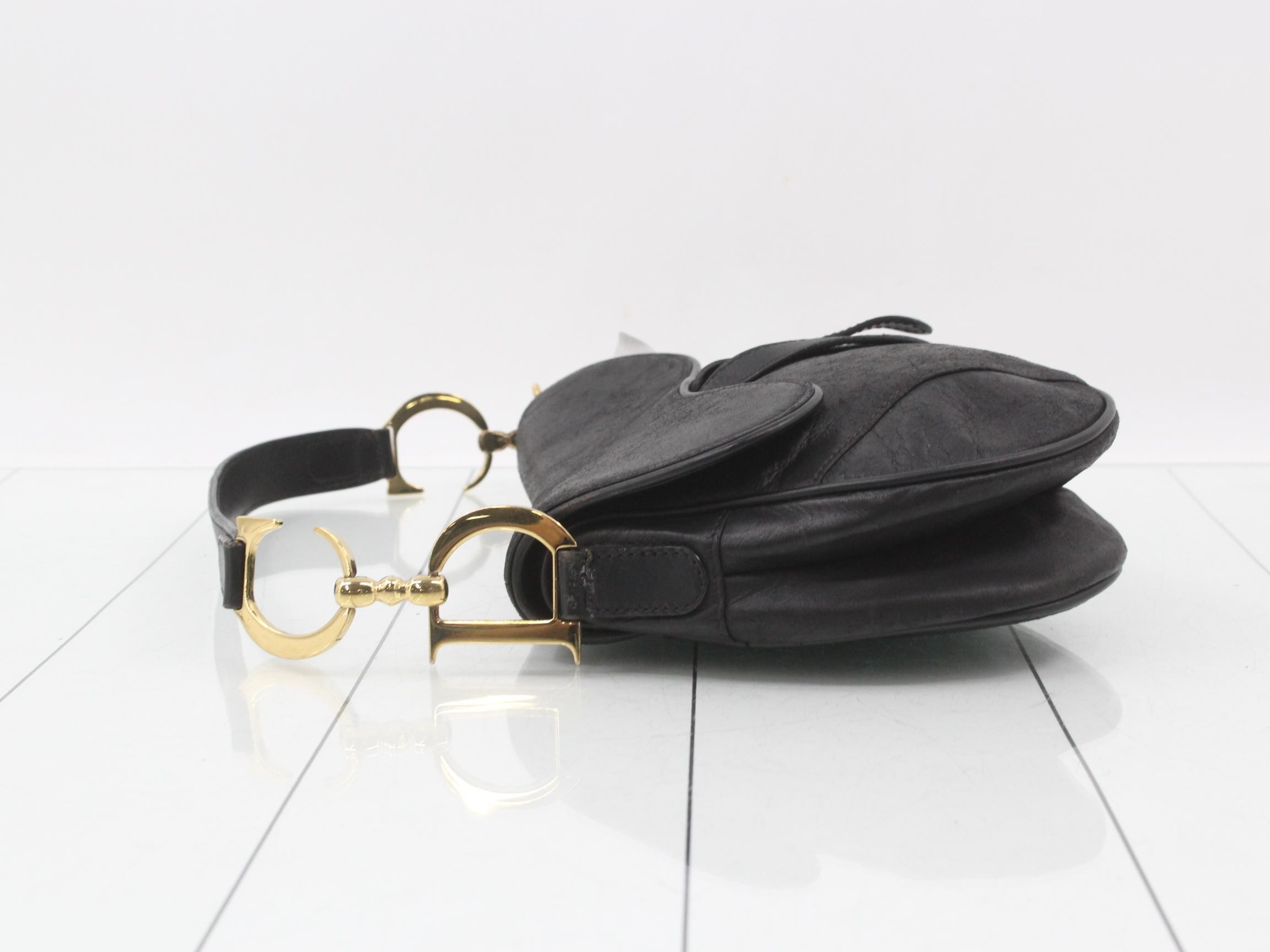 Saddlebag, gold hardware, leather, black — view 4