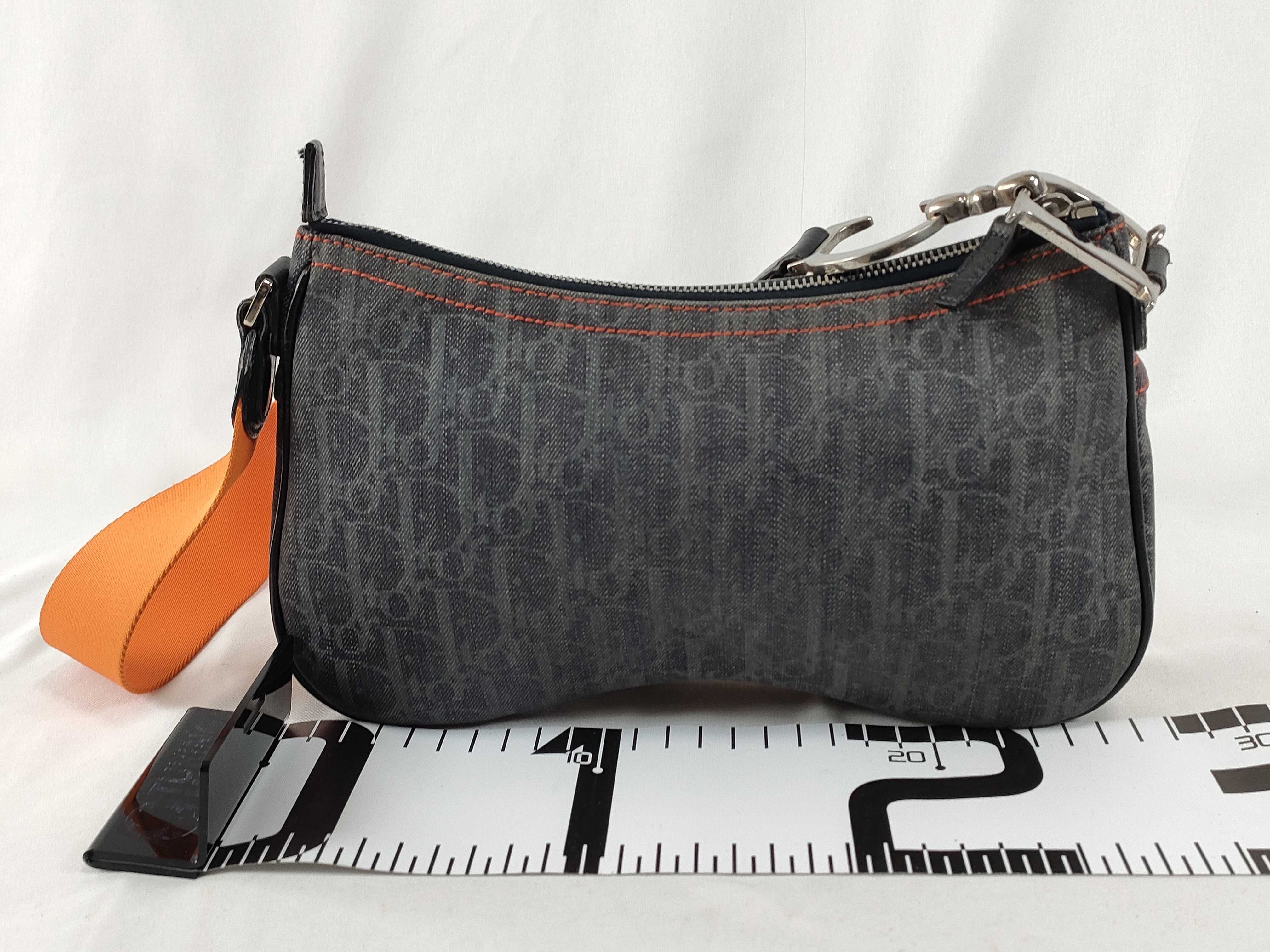 Trotter Saddle Flight Line Denim Shoulder Bag with CD Hardware, Gray x Orange — view 2