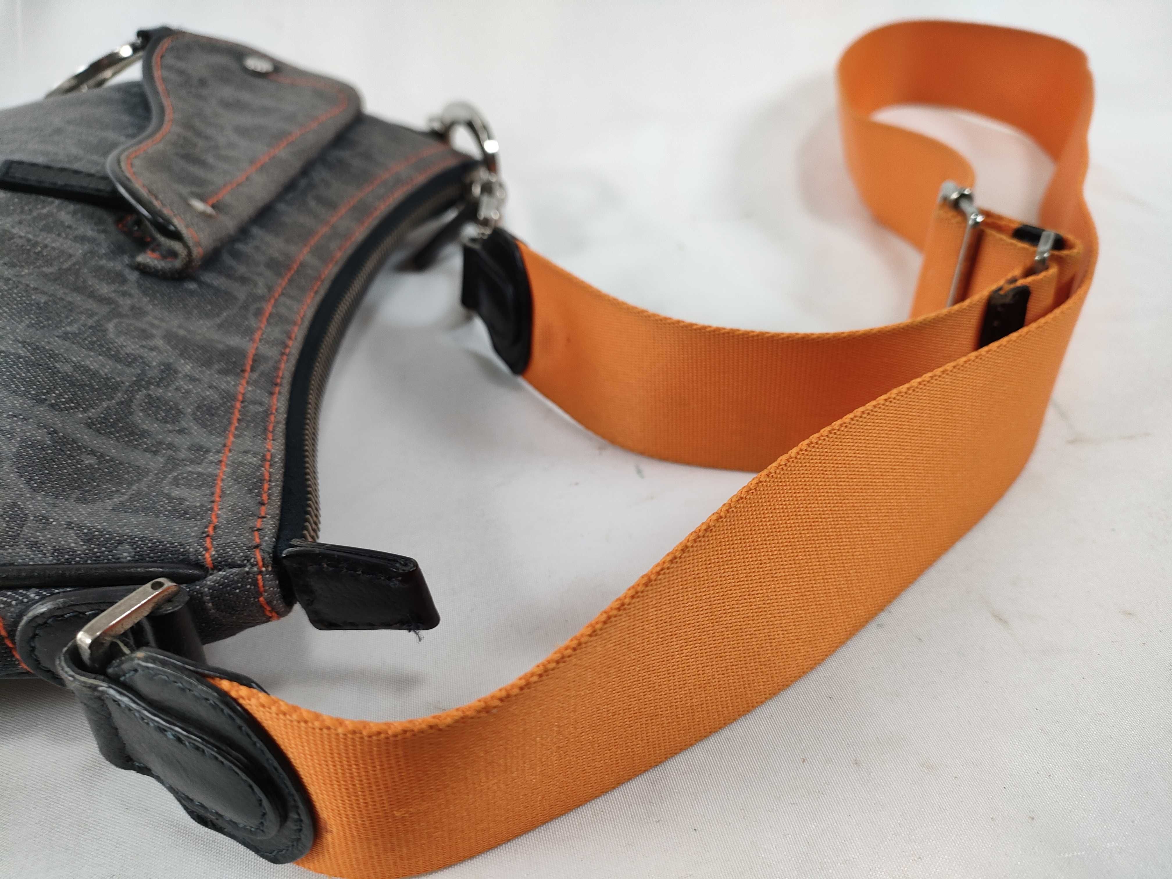 Trotter Saddle Flight Line Denim Shoulder Bag with CD Hardware, Gray x Orange — view 3
