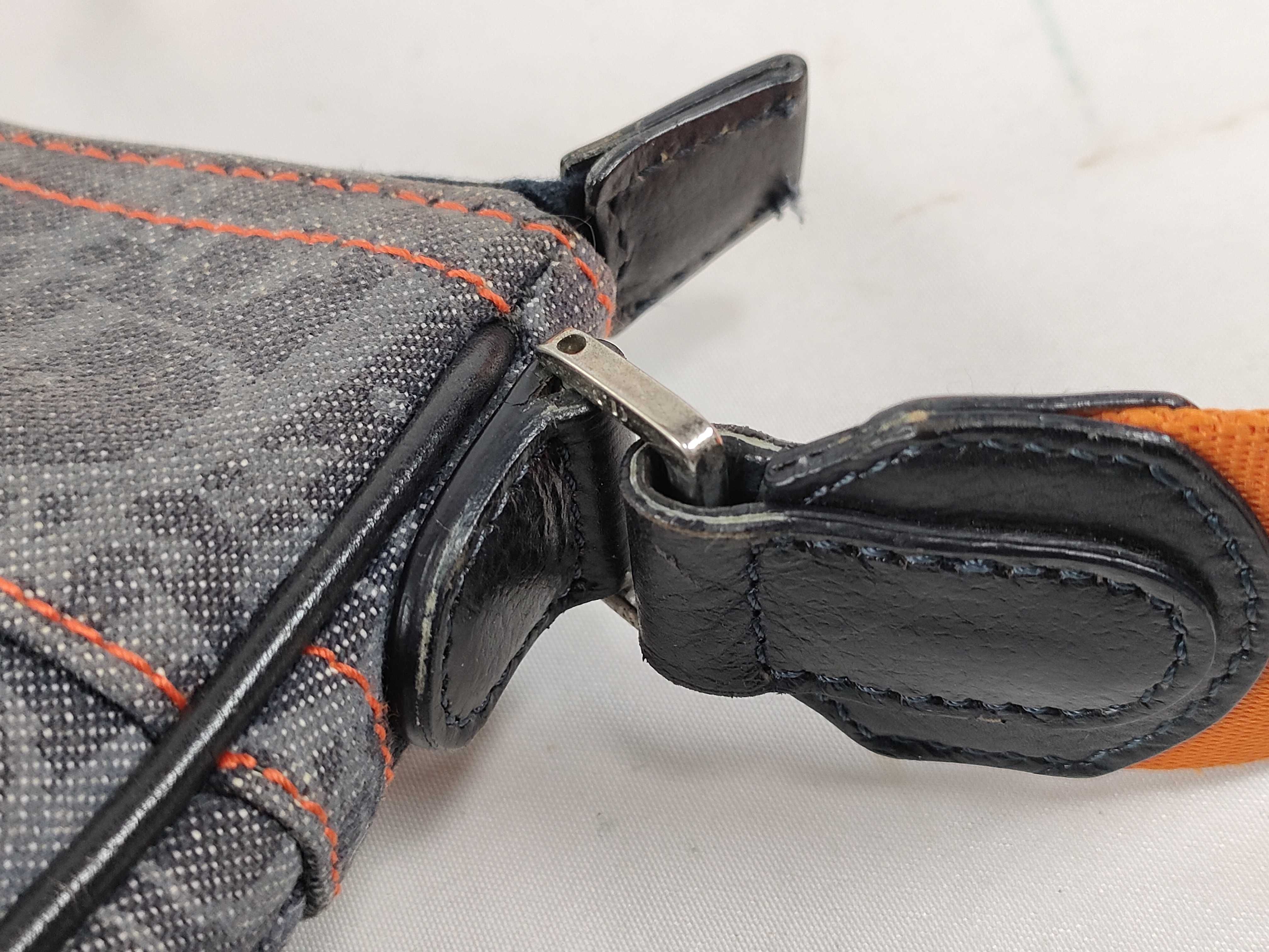 Trotter Saddle Flight Line Denim Shoulder Bag with CD Hardware, Gray x Orange — view 5
