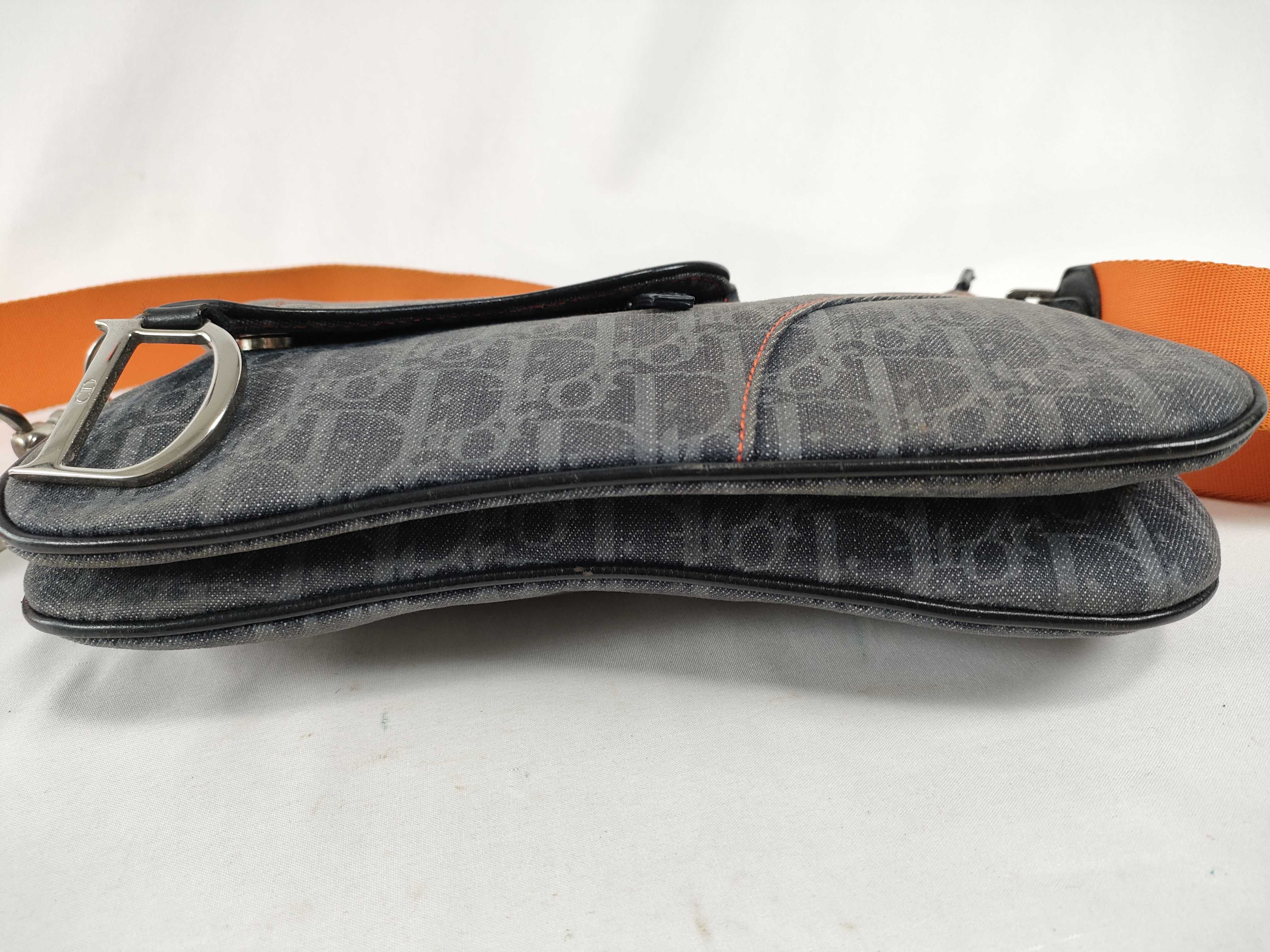 Trotter Saddle Flight Line Denim Shoulder Bag with CD Hardware, Gray x Orange — view 8