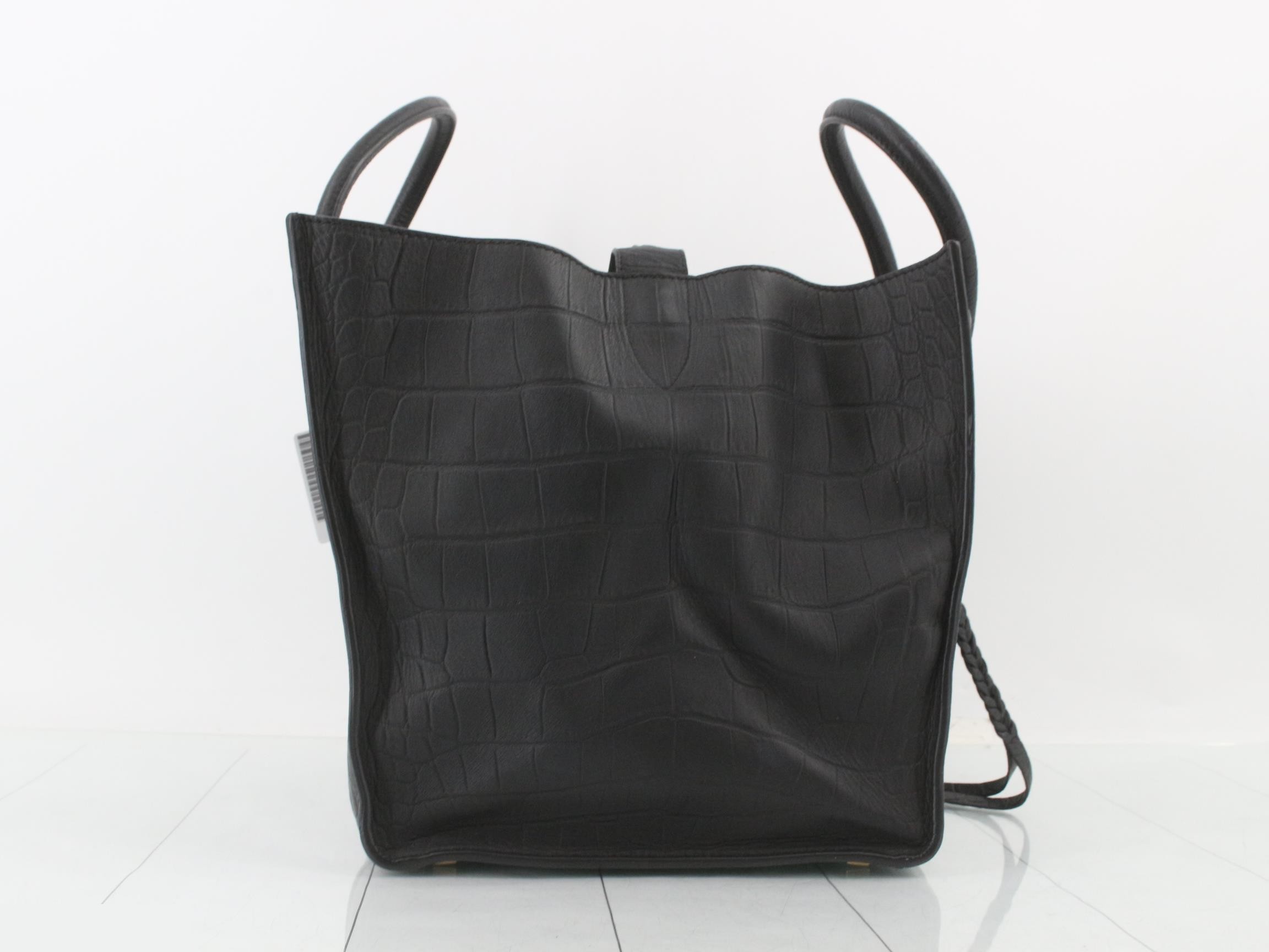 Luggage Phantom Crocodile Embossed Leather Handbag, Black — view 4